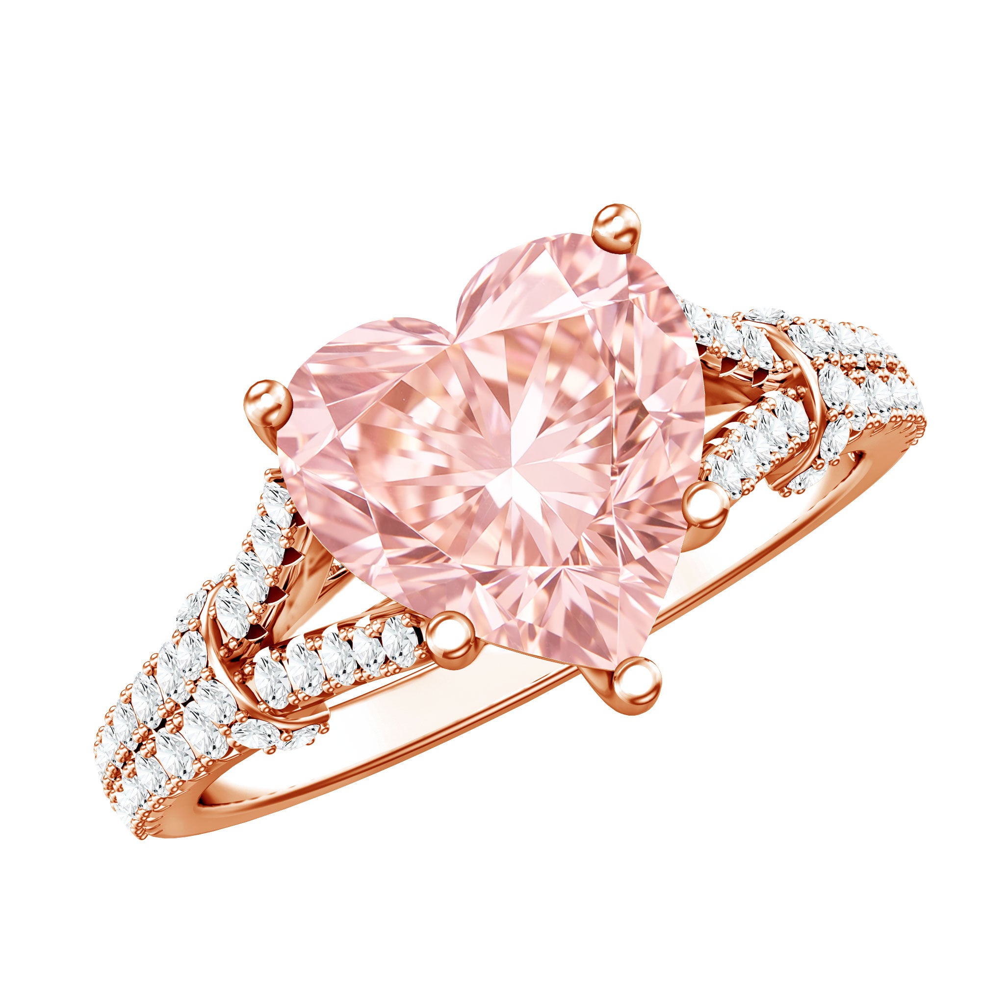 2 Carat IGI Certified Lab Grown Pink Diamond Heart Engagement Ring with Split Shank Fancy Pink - VS1 - Rosec Jewels