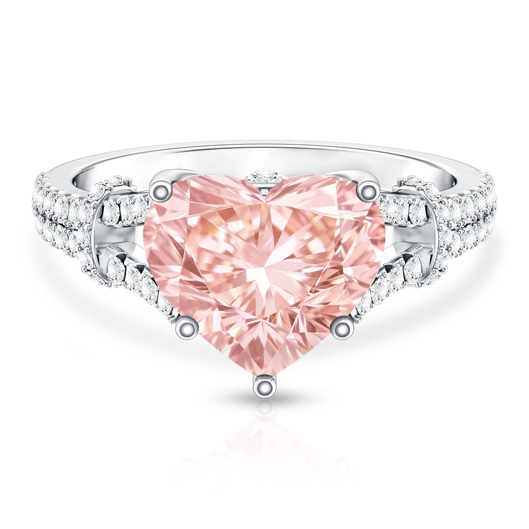 Rosec Jewels-IGI Certified 4 Carat Lab Grown Pink Diamond Heart Engagement Ring with Split Shank