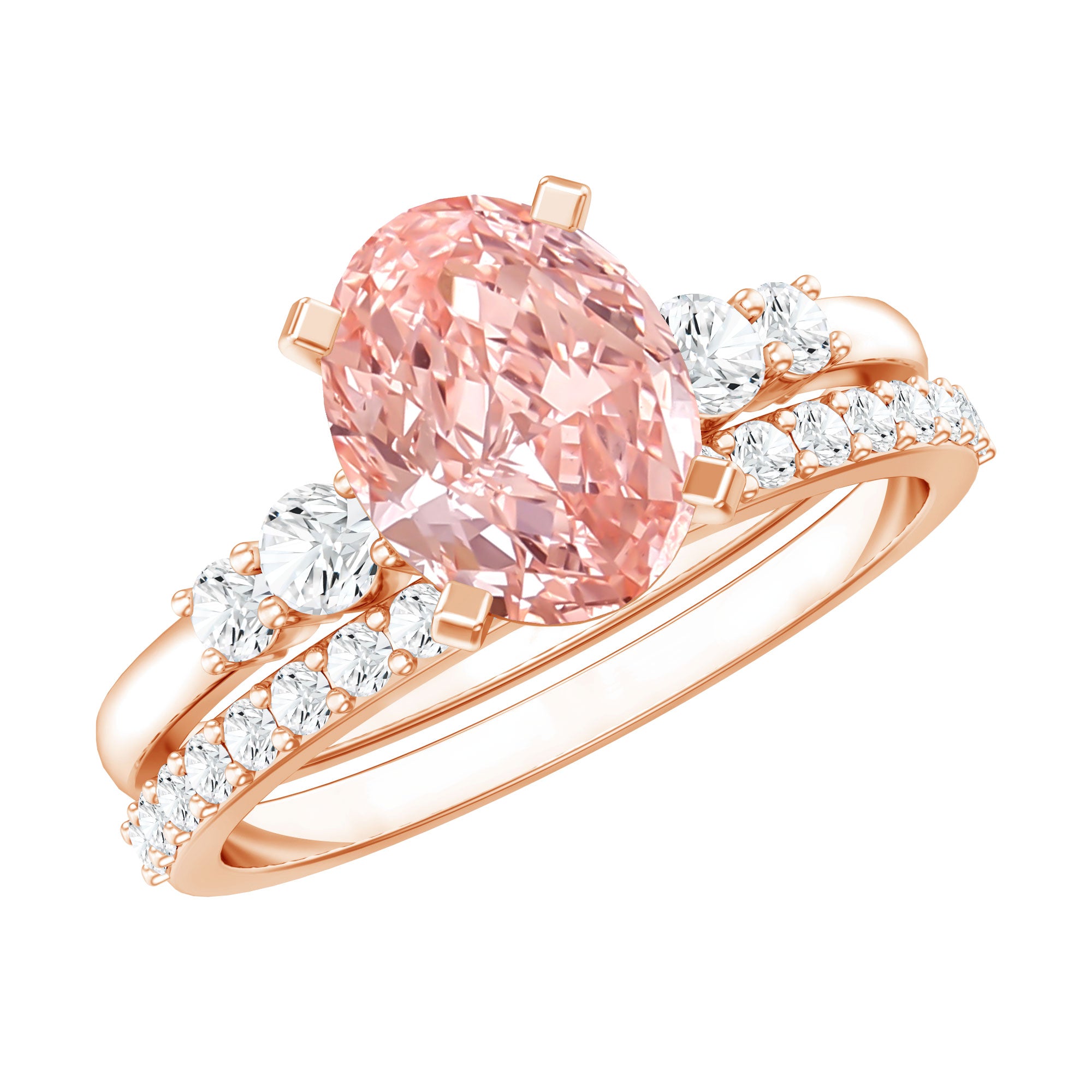 Rosec Jewels-2 Carat Lab Grown Pink Diamond Oval Bridal Ring Set with IGI Certificate