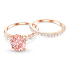 Rosec Jewels-2 Carat Lab Grown Pink Diamond Oval Bridal Ring Set with IGI Certificate
