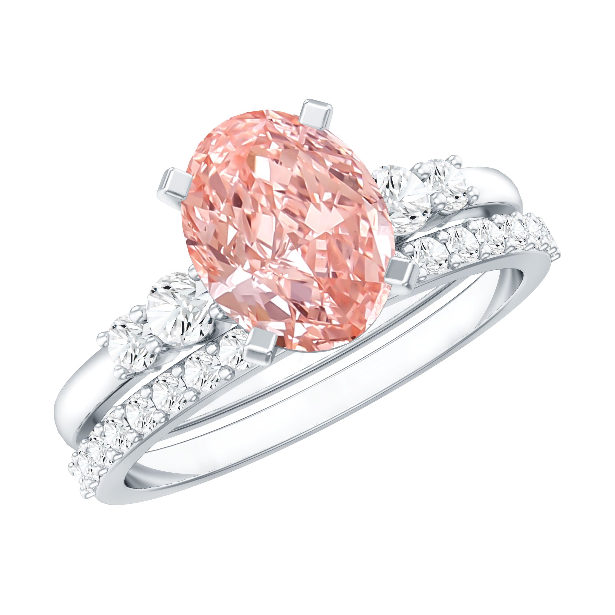 Rosec Jewels-2 Carat Lab Grown Pink Diamond Oval Bridal Ring Set with IGI Certificate