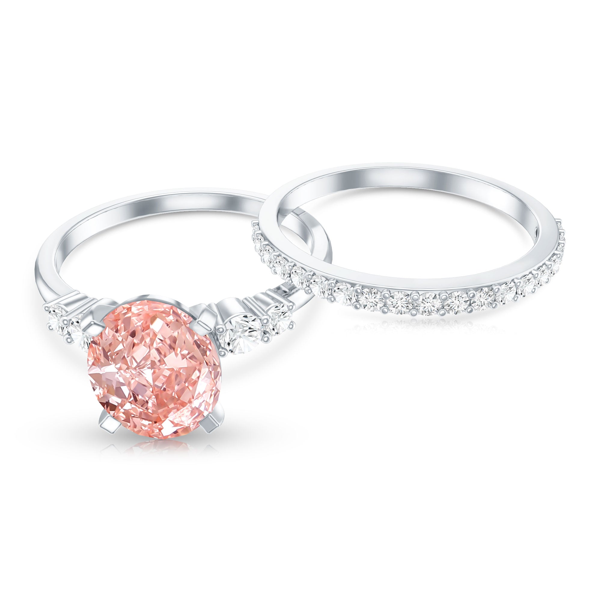 Rosec Jewels-2 Carat Lab Grown Pink Diamond Oval Bridal Ring Set with IGI Certificate