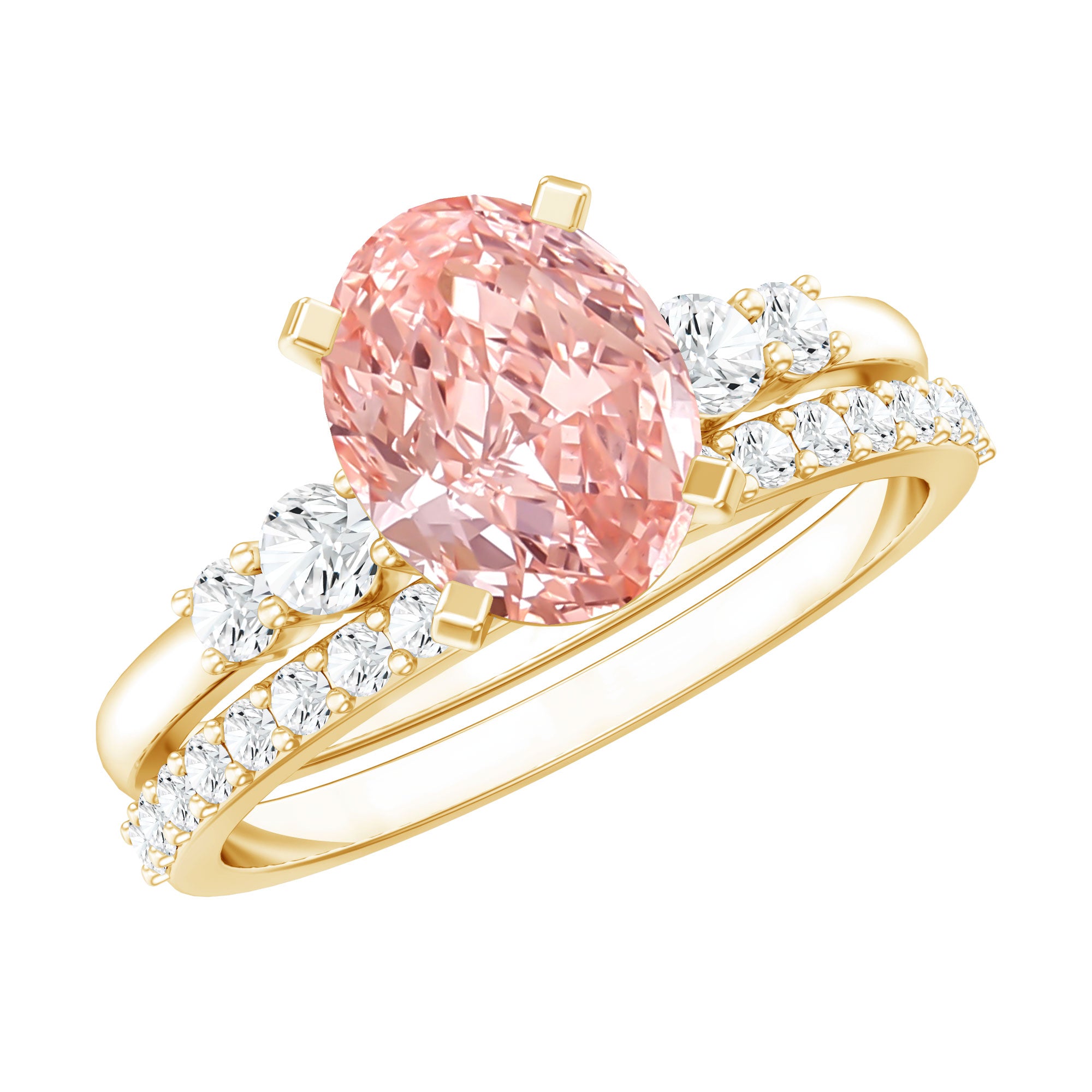 Rosec Jewels-2 Carat Lab Grown Pink Diamond Oval Bridal Ring Set with IGI Certificate