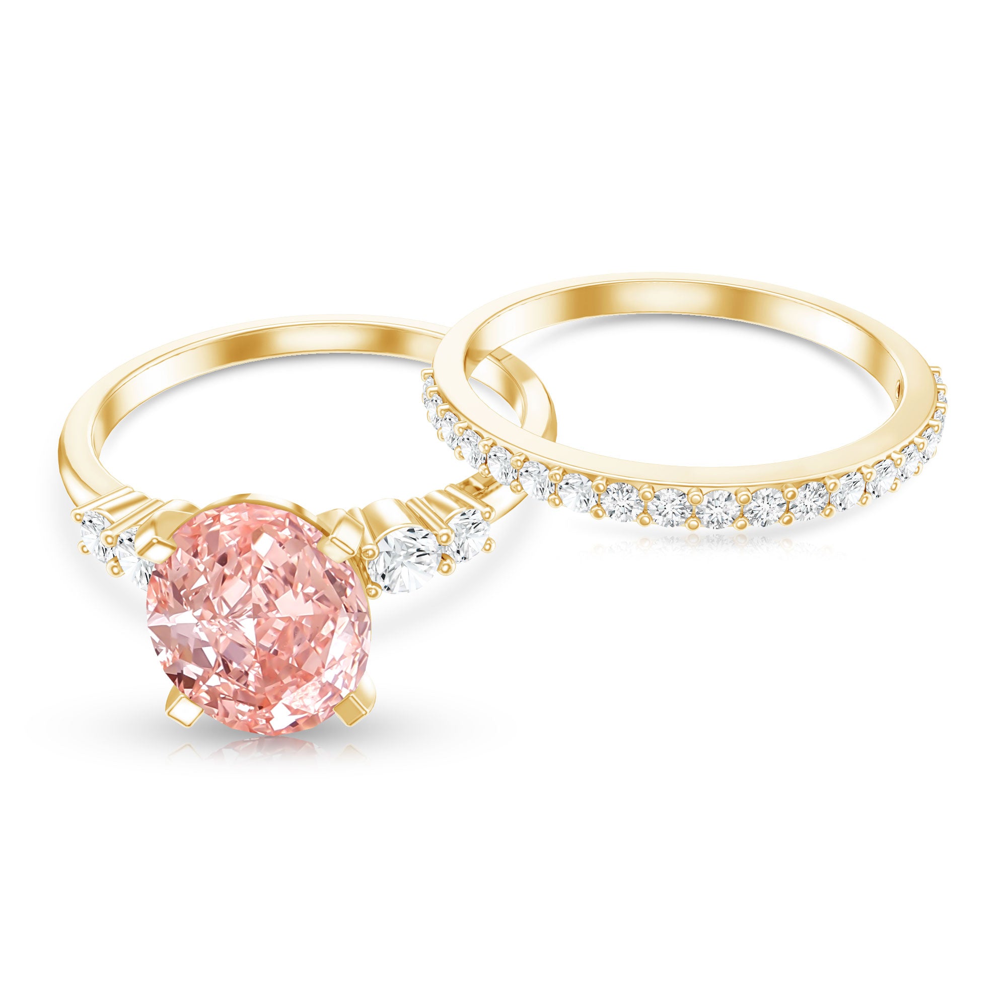 Rosec Jewels-2 Carat Lab Grown Pink Diamond Oval Bridal Ring Set with IGI Certificate
