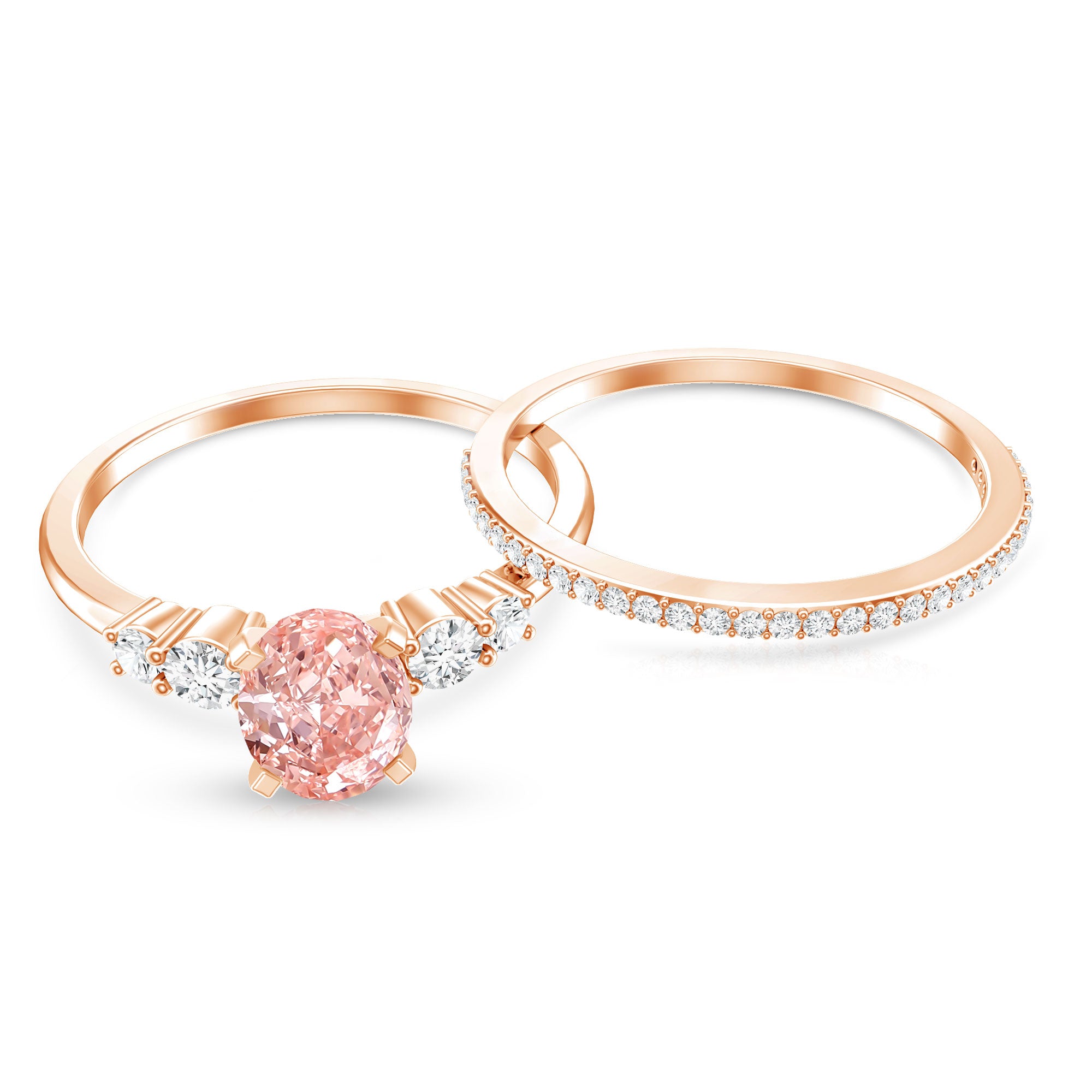 Rosec Jewels-IGI Certified 1 Carat Lab Grown Pink and White Diamond Oval Engagement Ring Set