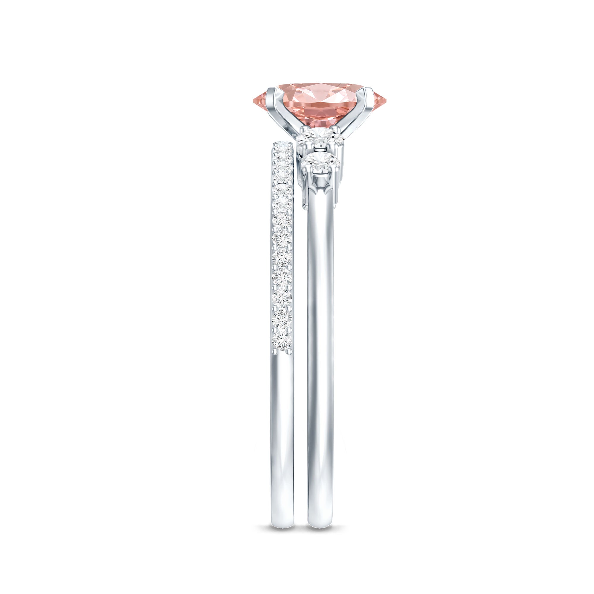 Rosec Jewels-IGI Certified 1 Carat Lab Grown Pink and White Diamond Oval Engagement Ring Set