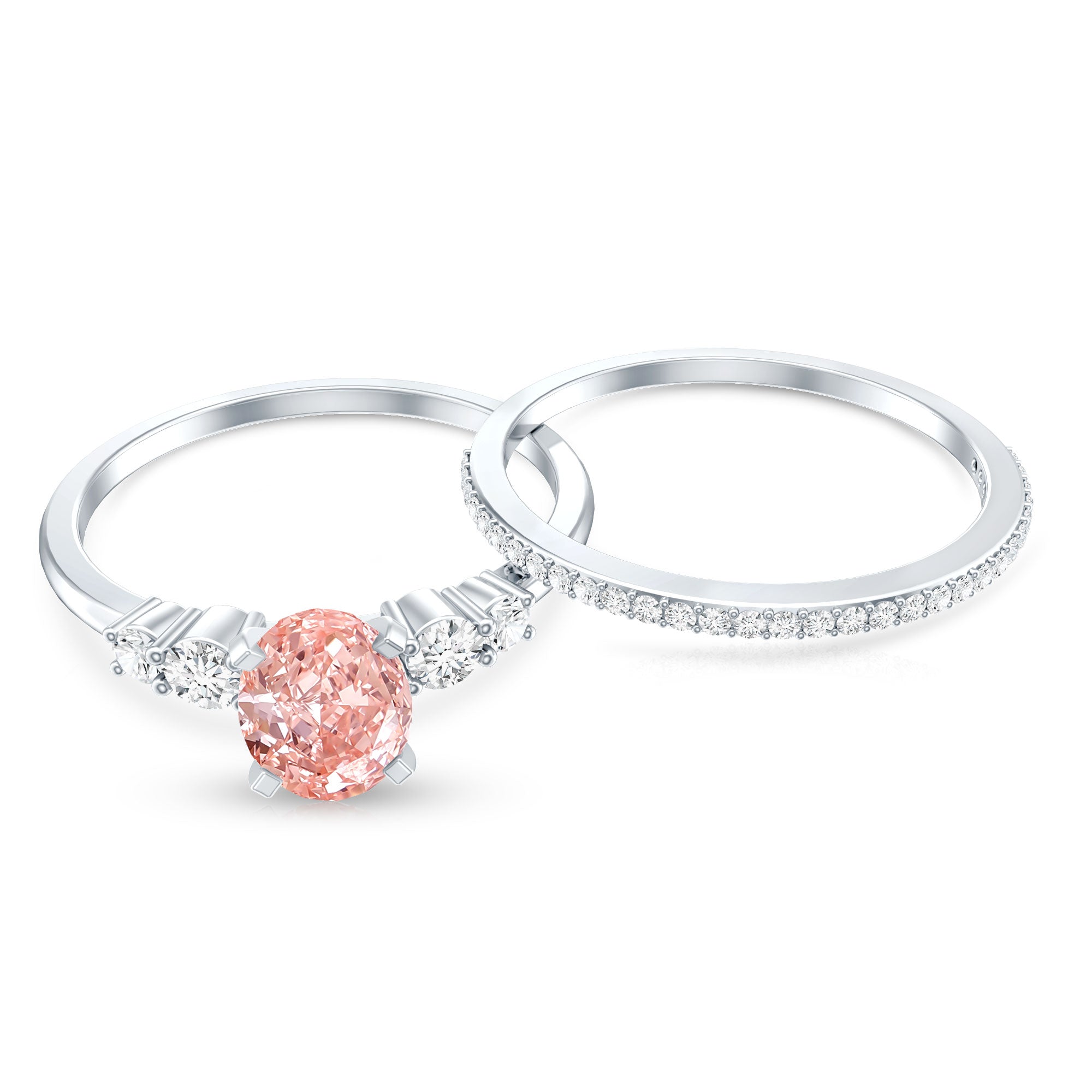 Rosec Jewels-IGI Certified 1 Carat Lab Grown Pink and White Diamond Oval Engagement Ring Set