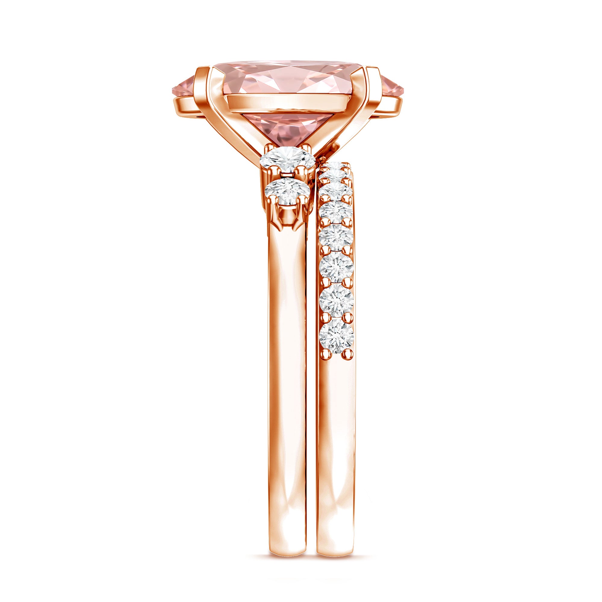 Rosec Jewels-IGI Certified 3 Carat Oval Shape Lab Pink Diamond Wedding Bridal Ring Set of 2