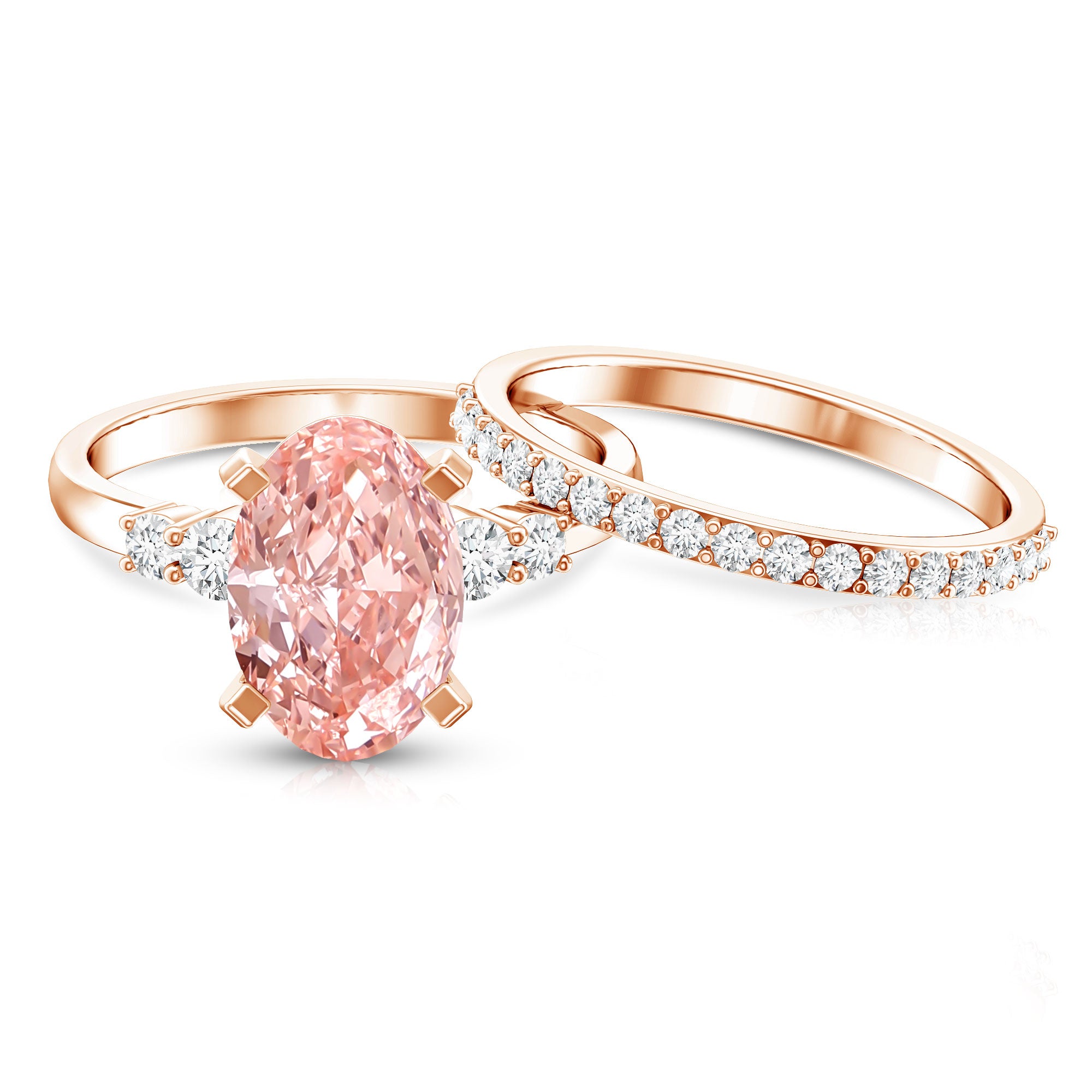 Rosec Jewels-IGI Certified 3 Carat Oval Shape Lab Pink Diamond Wedding Bridal Ring Set of 2