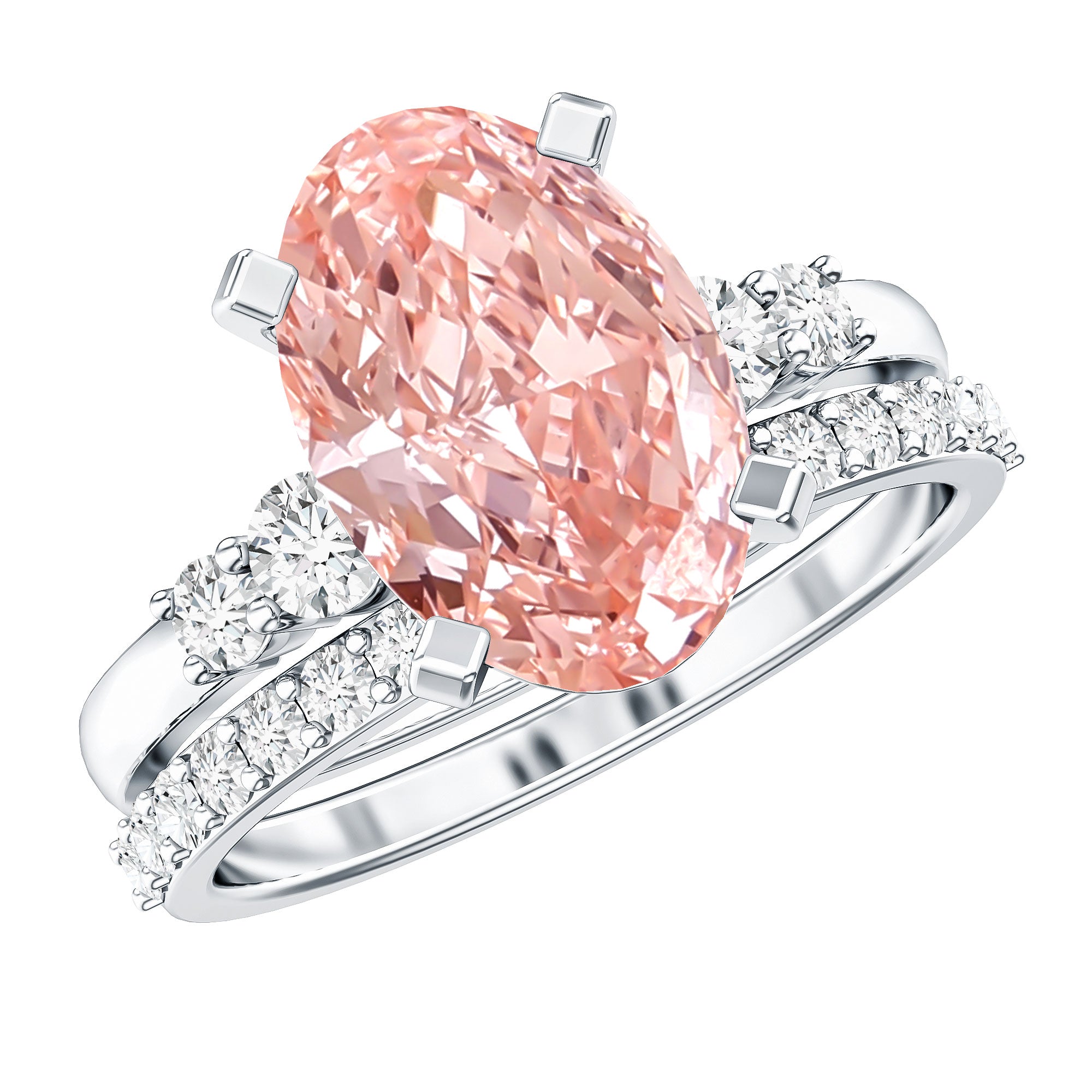 Rosec Jewels-IGI Certified 3 Carat Oval Shape Lab Pink Diamond Wedding Bridal Ring Set of 2