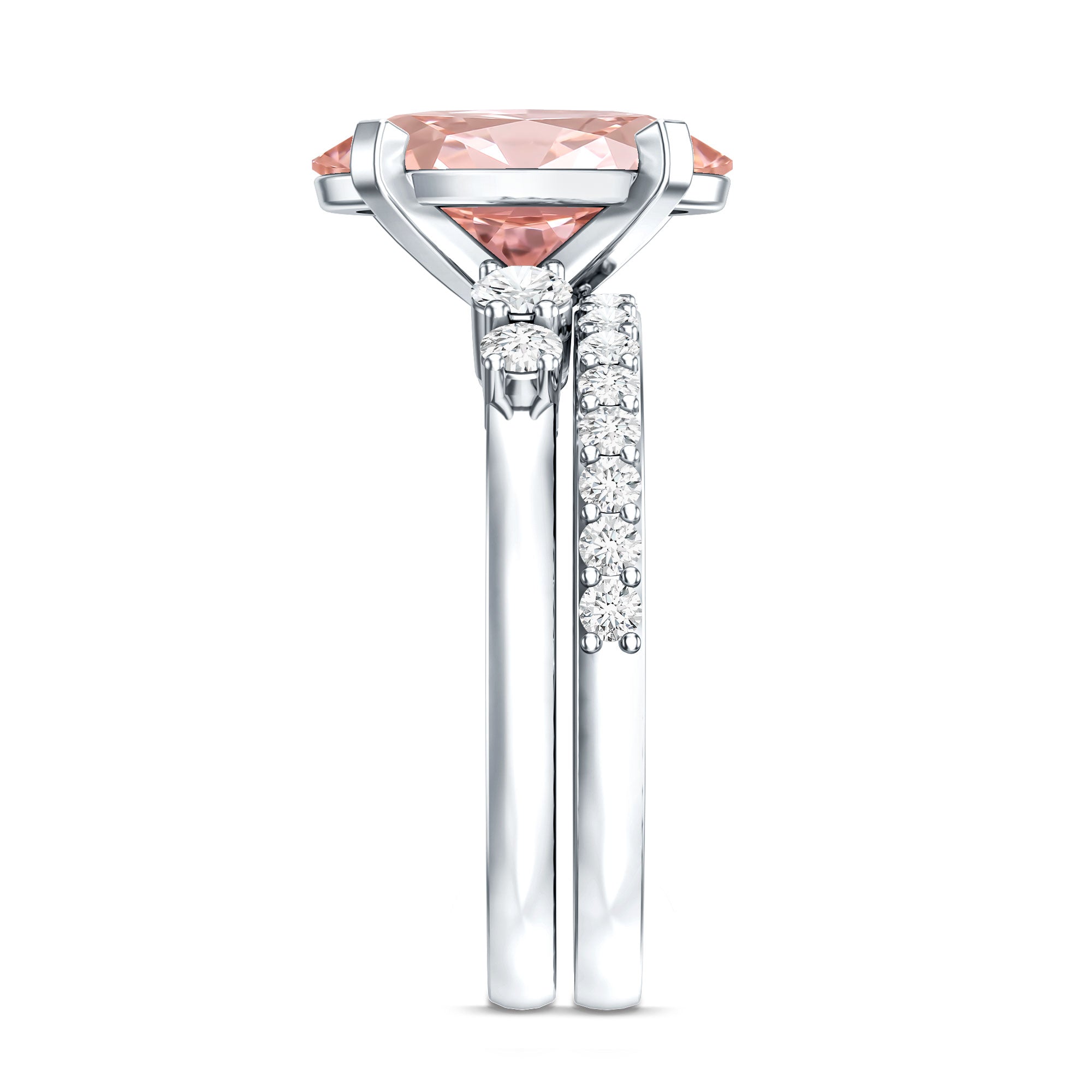 Rosec Jewels-IGI Certified 3 Carat Oval Shape Lab Pink Diamond Wedding Bridal Ring Set of 2