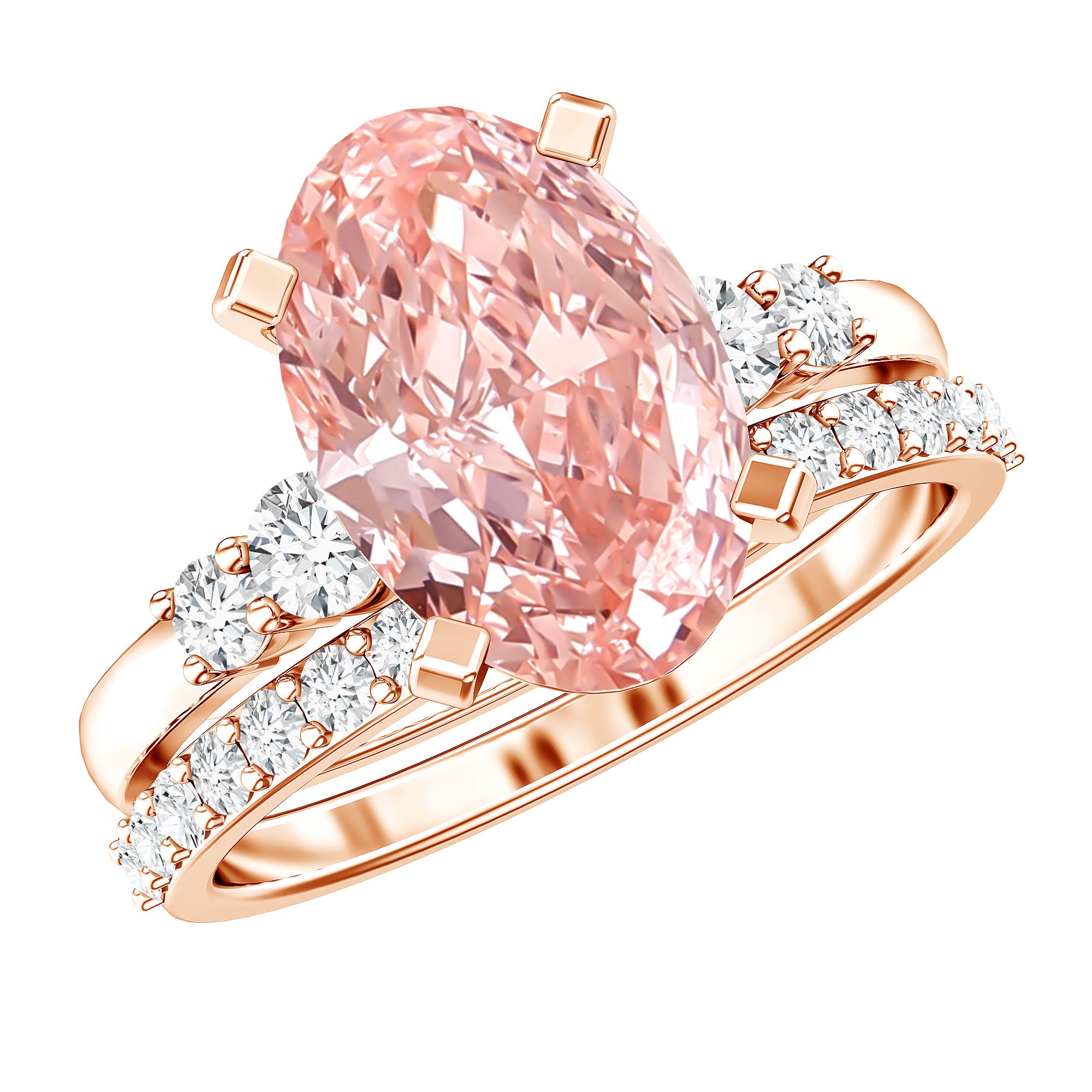 Rosec Jewels-IGI Certified 4 Carat Lab Grown Pink Diamond Oval Engagement Ring with Band