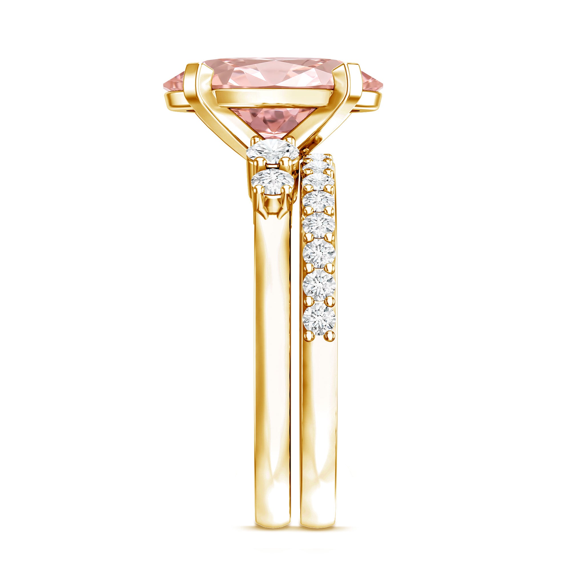 Rosec Jewels-IGI Certified 4 Carat Lab Grown Pink Diamond Oval Engagement Ring with Band