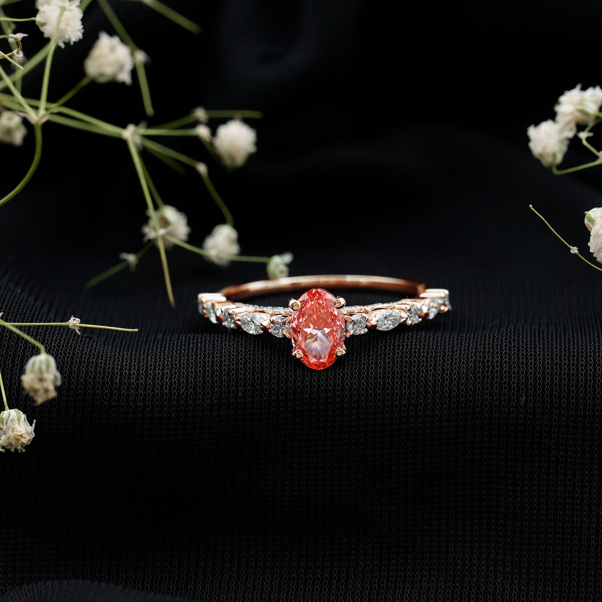 1 Carat Oval Lab Grown Pink Diamond Engagement Ring IGI Certified Fancy Pink - VS1 - Rosec Jewels