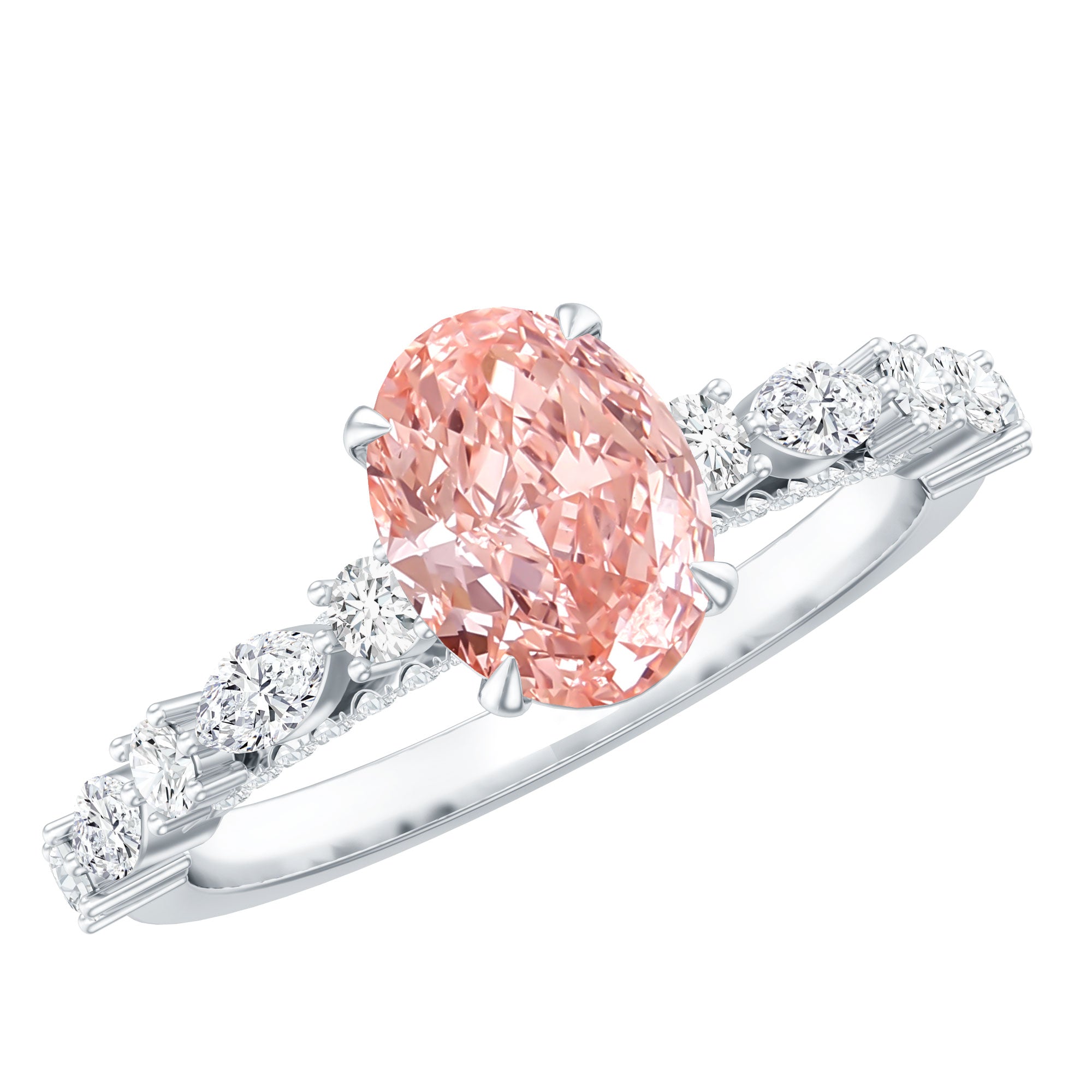 1 Carat Oval Lab Grown Pink Diamond Engagement Ring IGI Certified Fancy Pink - VS1 - Rosec Jewels