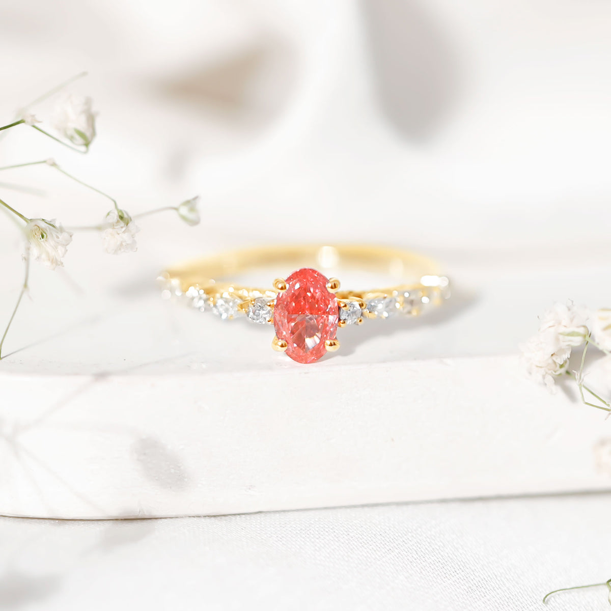 1 Carat Oval Lab Grown Pink Diamond Engagement Ring IGI Certified Fancy Pink - VS1 - Rosec Jewels