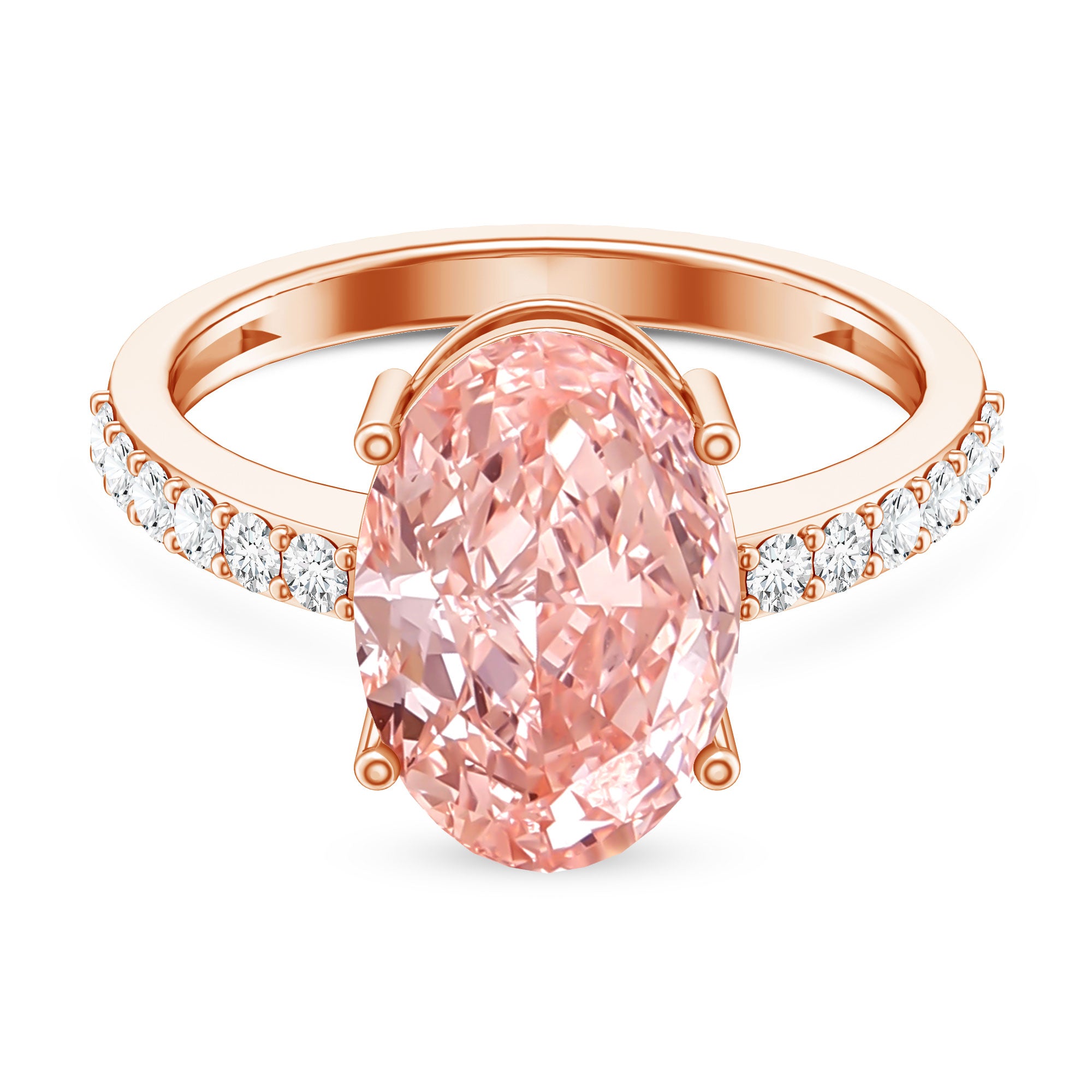 Rosec Jewels-Elongated Oval Lab Grown Pink Diamond 4 Carat Engagement Ring IGI Certified