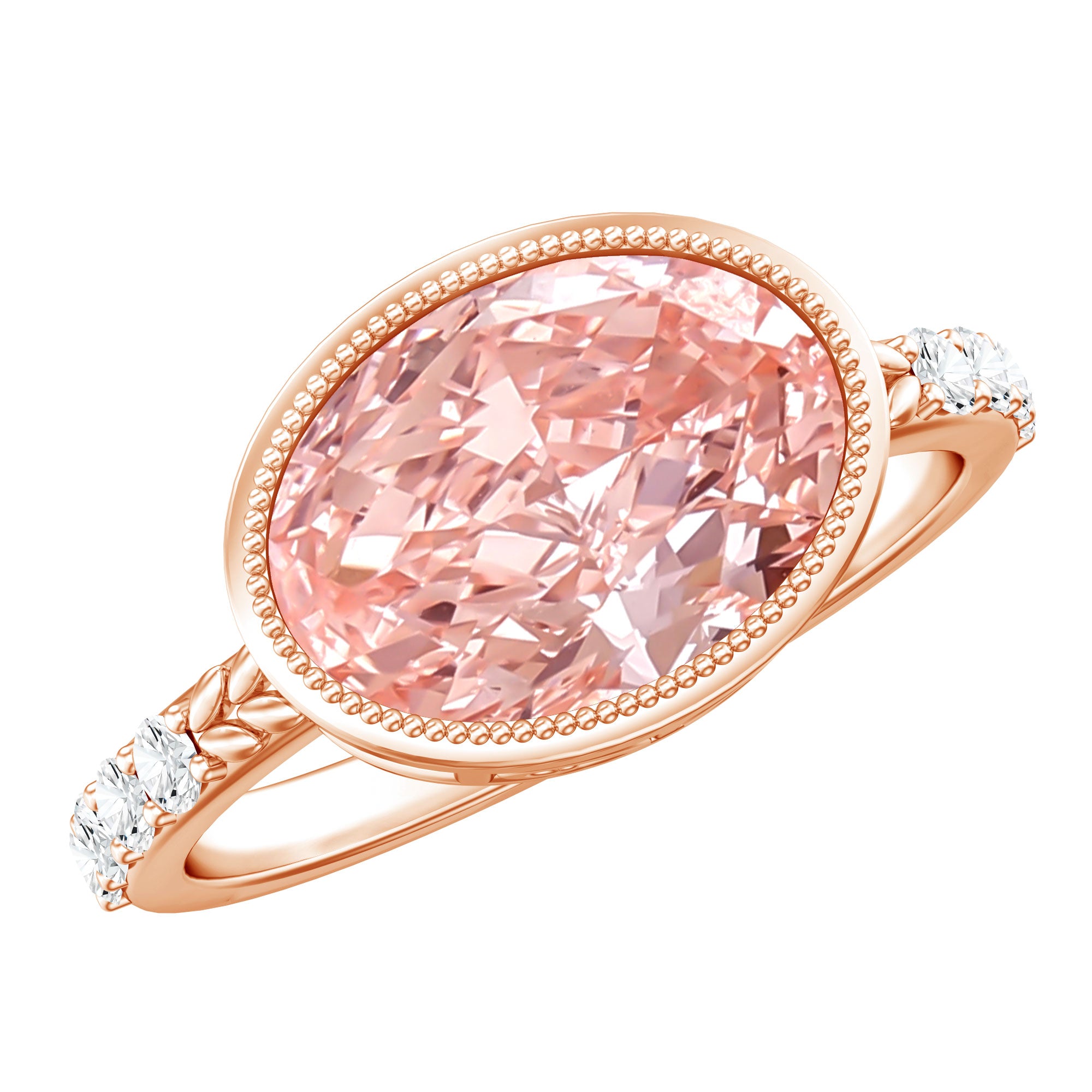 Rosec Jewels-Oval Shape 3 Carat Lab Grown Pink Diamond East West Engagement Ring IGI Certified