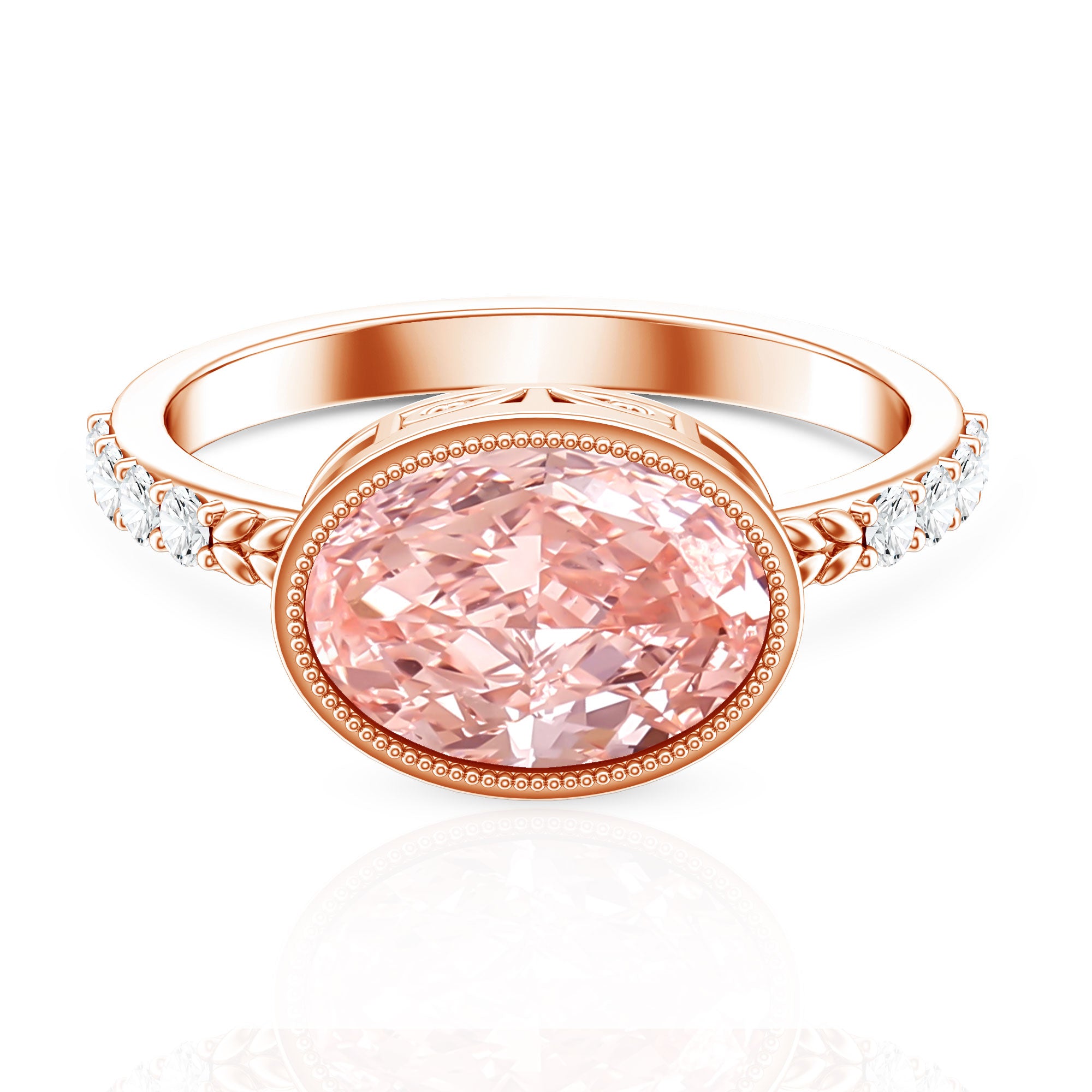 Rosec Jewels-Oval Shape 3 Carat Lab Grown Pink Diamond East West Engagement Ring IGI Certified