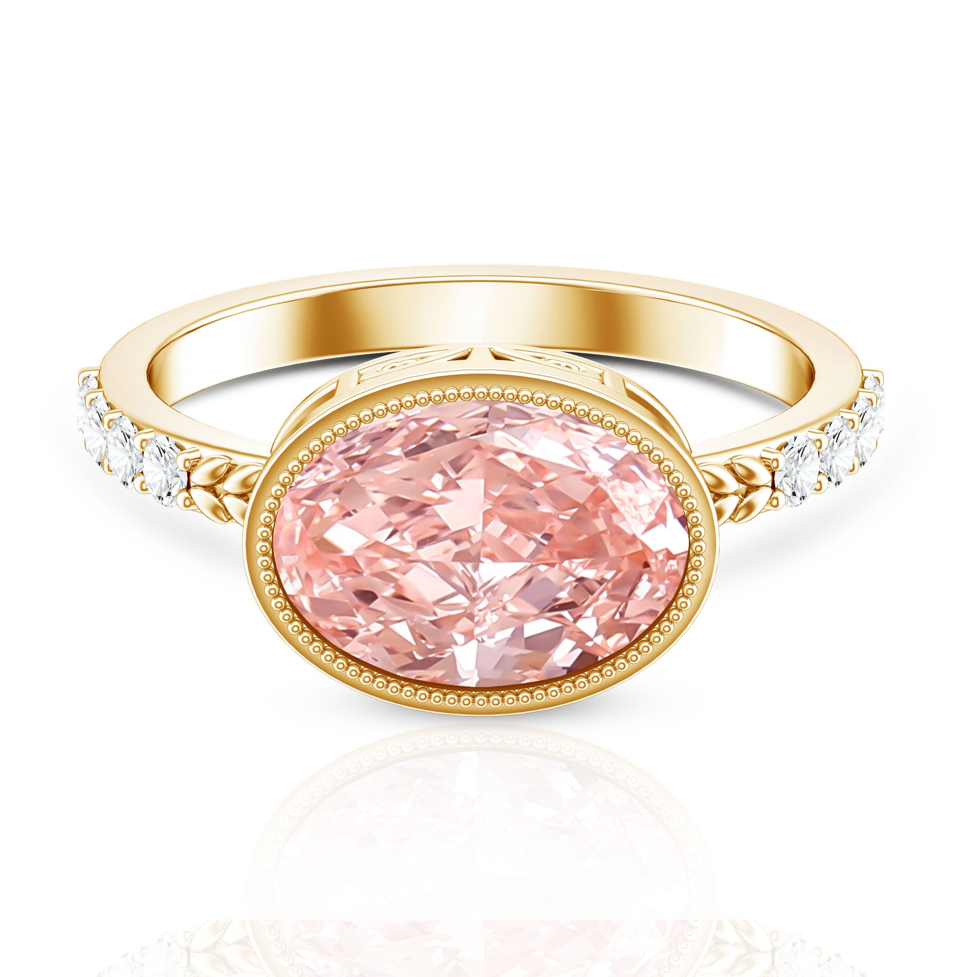 Rosec Jewels-Oval Shape 3 Carat Lab Grown Pink Diamond East West Engagement Ring IGI Certified