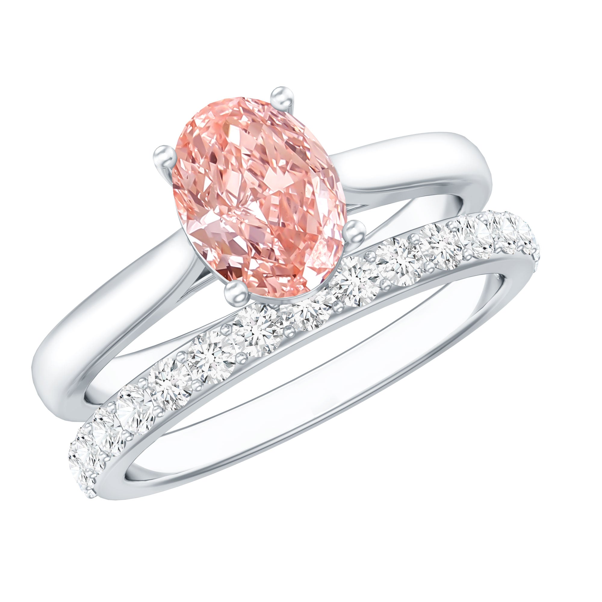 Rosec Jewels-IGI Certified 1 Carat Oval Lab Grown Pink Diamond Engagement Ring with Enhancer