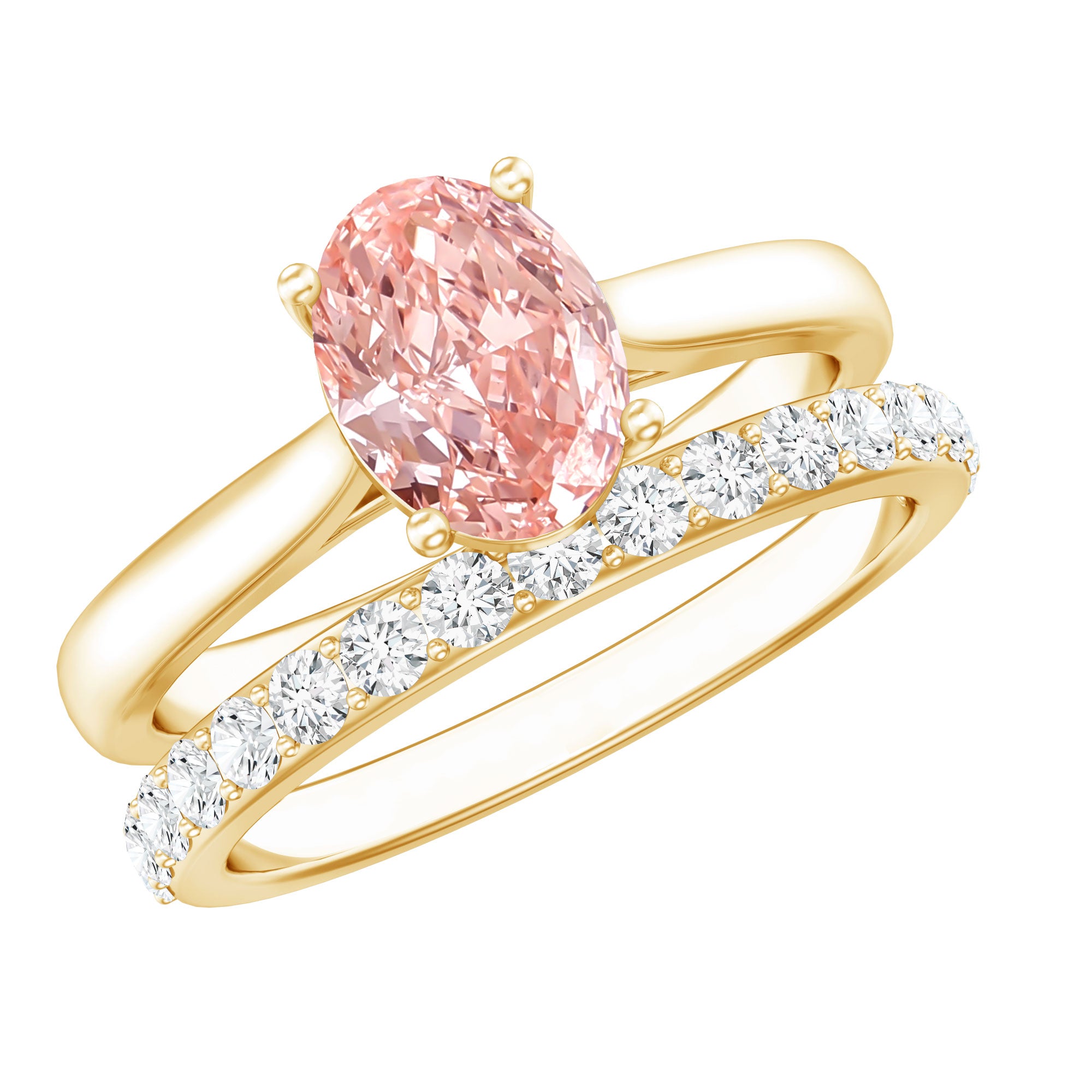 Rosec Jewels-IGI Certified 1 Carat Oval Lab Grown Pink Diamond Engagement Ring with Enhancer