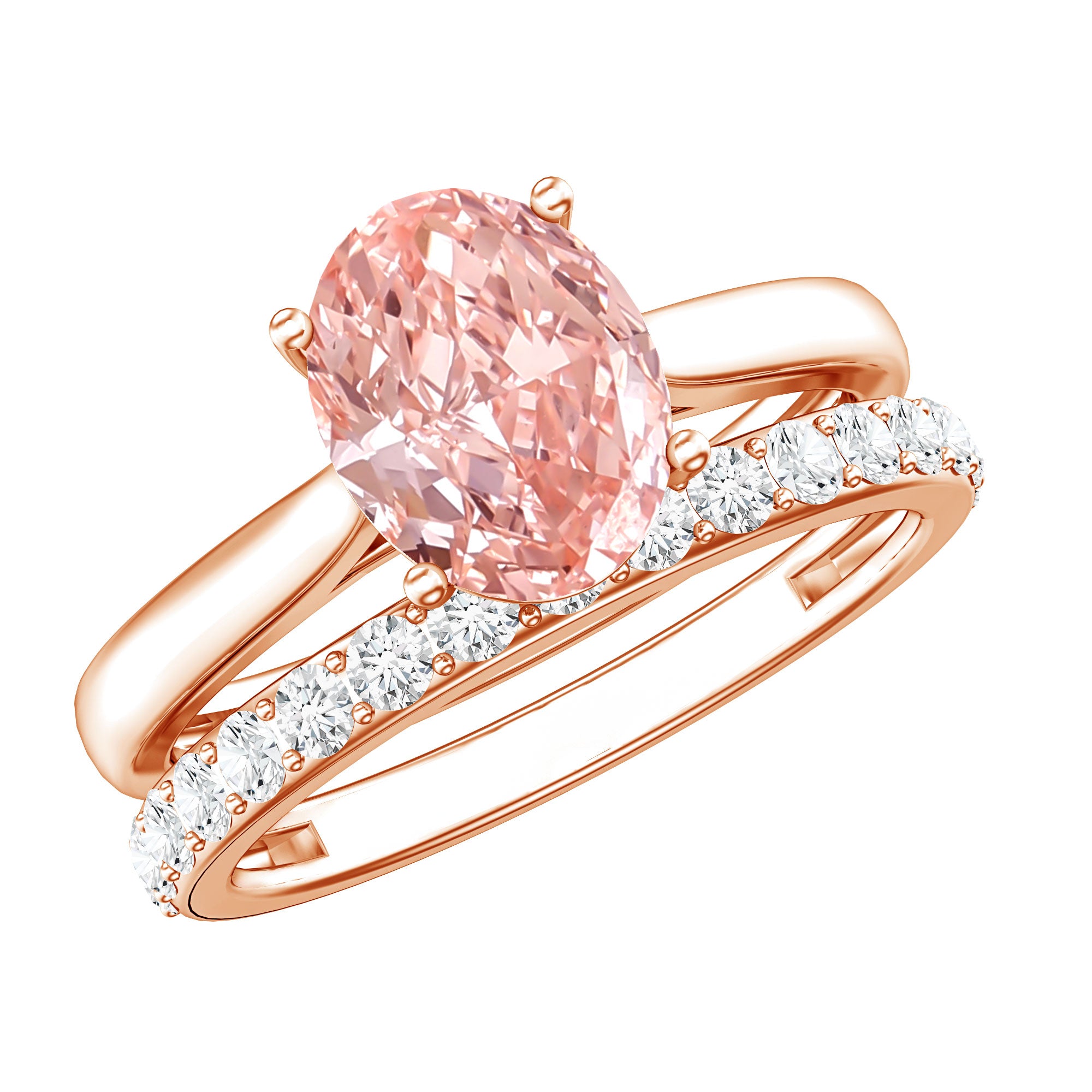 Rosec Jewels-2 Carat Solitaire Lab Grown Pink Diamond Oval Engagement Ring Set with IGI Certificate