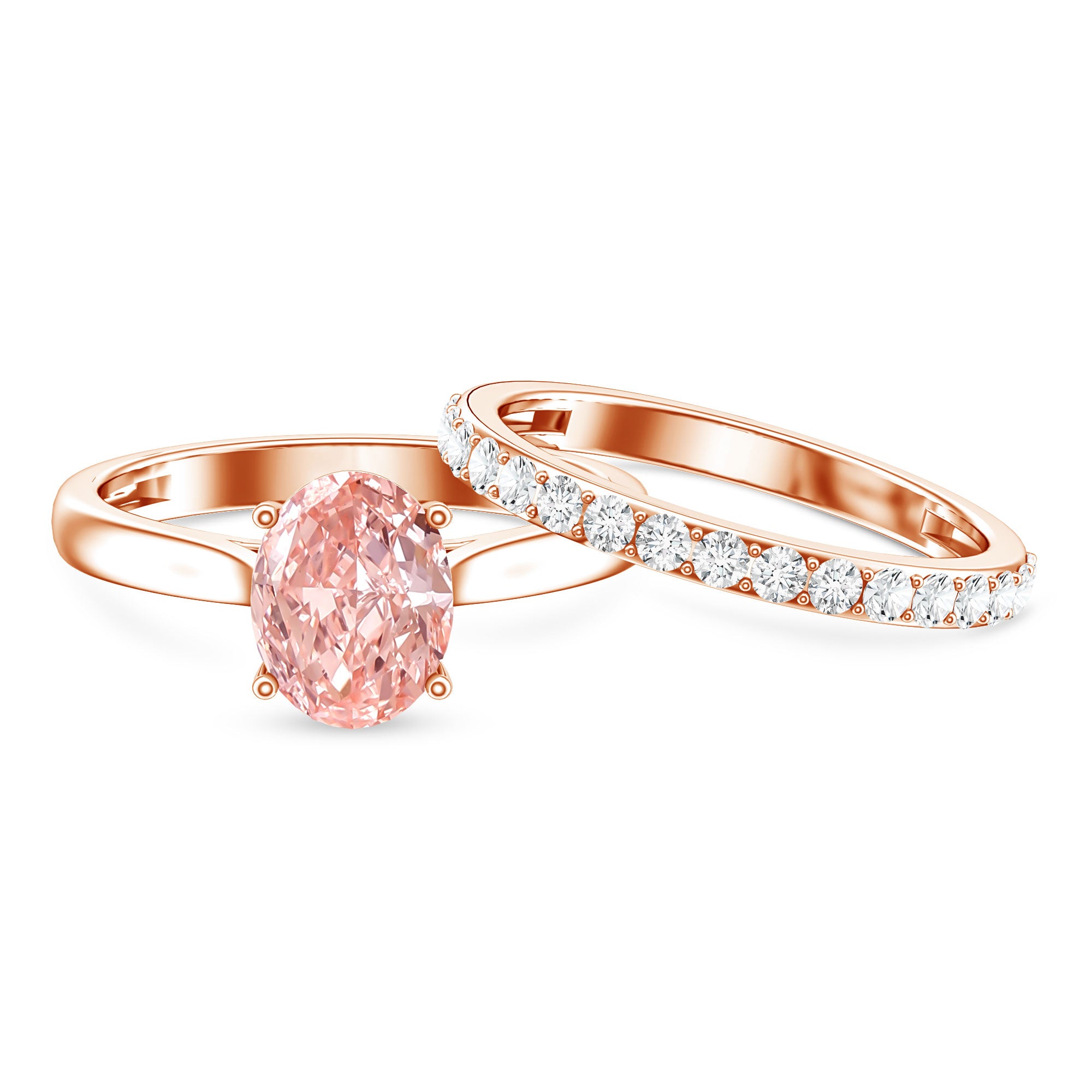 Rosec Jewels-2 Carat Solitaire Lab Grown Pink Diamond Oval Engagement Ring Set with IGI Certificate