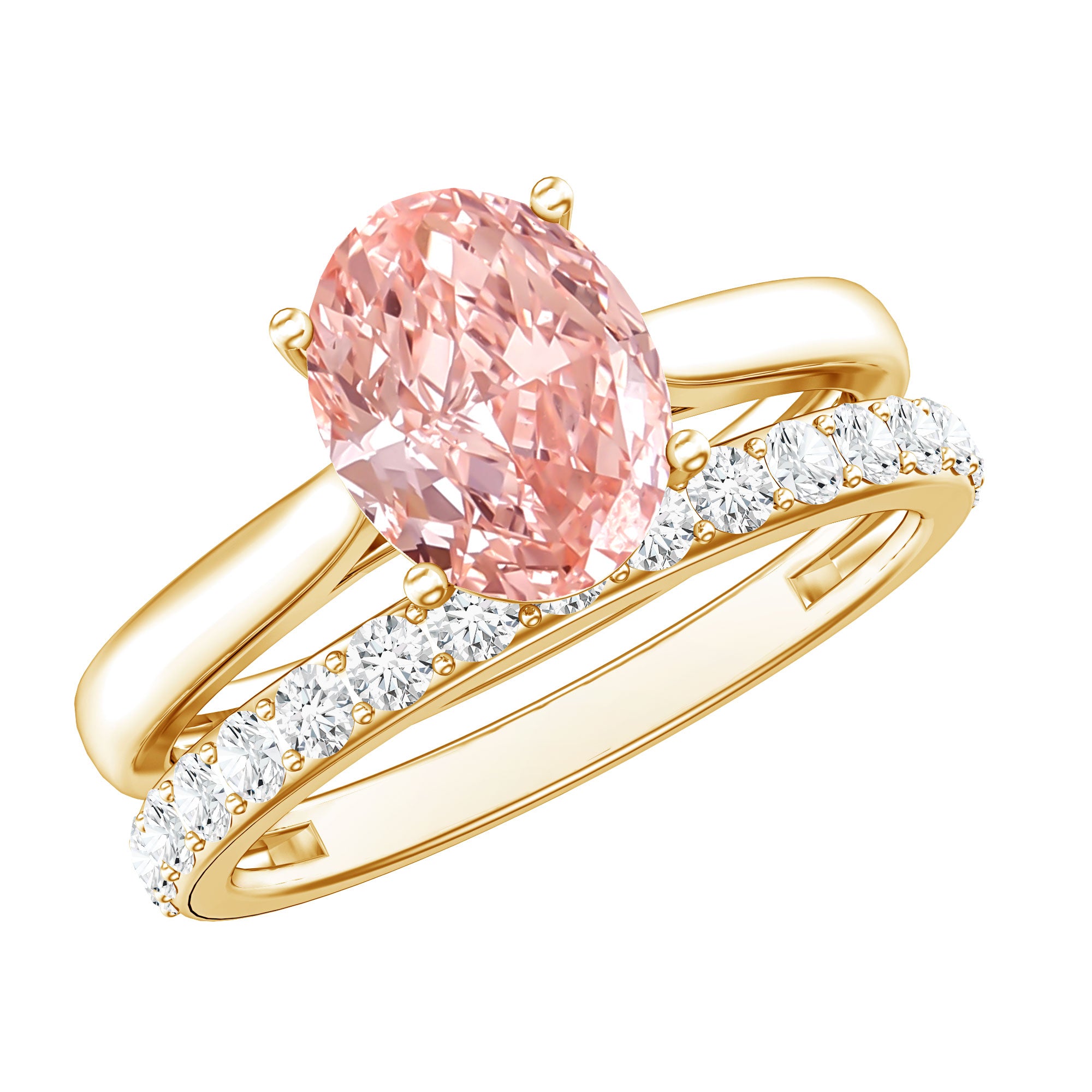 Rosec Jewels-2 Carat Solitaire Lab Grown Pink Diamond Oval Engagement Ring Set with IGI Certificate