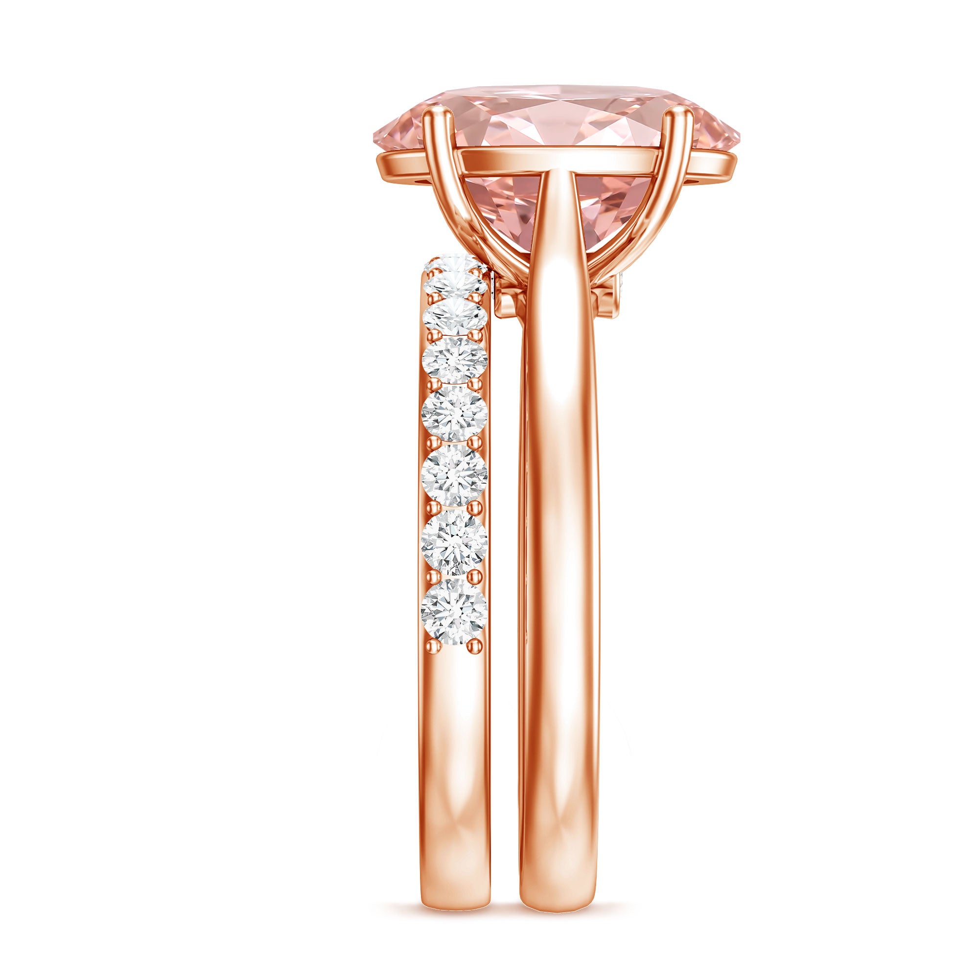 Rosec Jewels-Oval Shape Lab Grown 3 Carat Pink Diamond Solitaire Wedding Ring Set IGI Certified