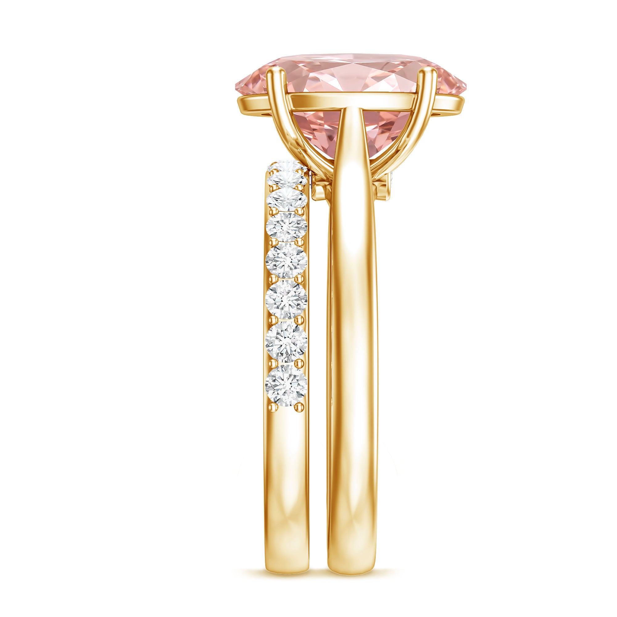 Rosec Jewels-Oval Shape Lab Grown 3 Carat Pink Diamond Solitaire Wedding Ring Set IGI Certified