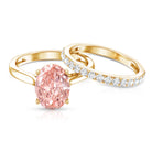 Rosec Jewels-Oval Shape Lab Grown 3 Carat Pink Diamond Solitaire Wedding Ring Set IGI Certified