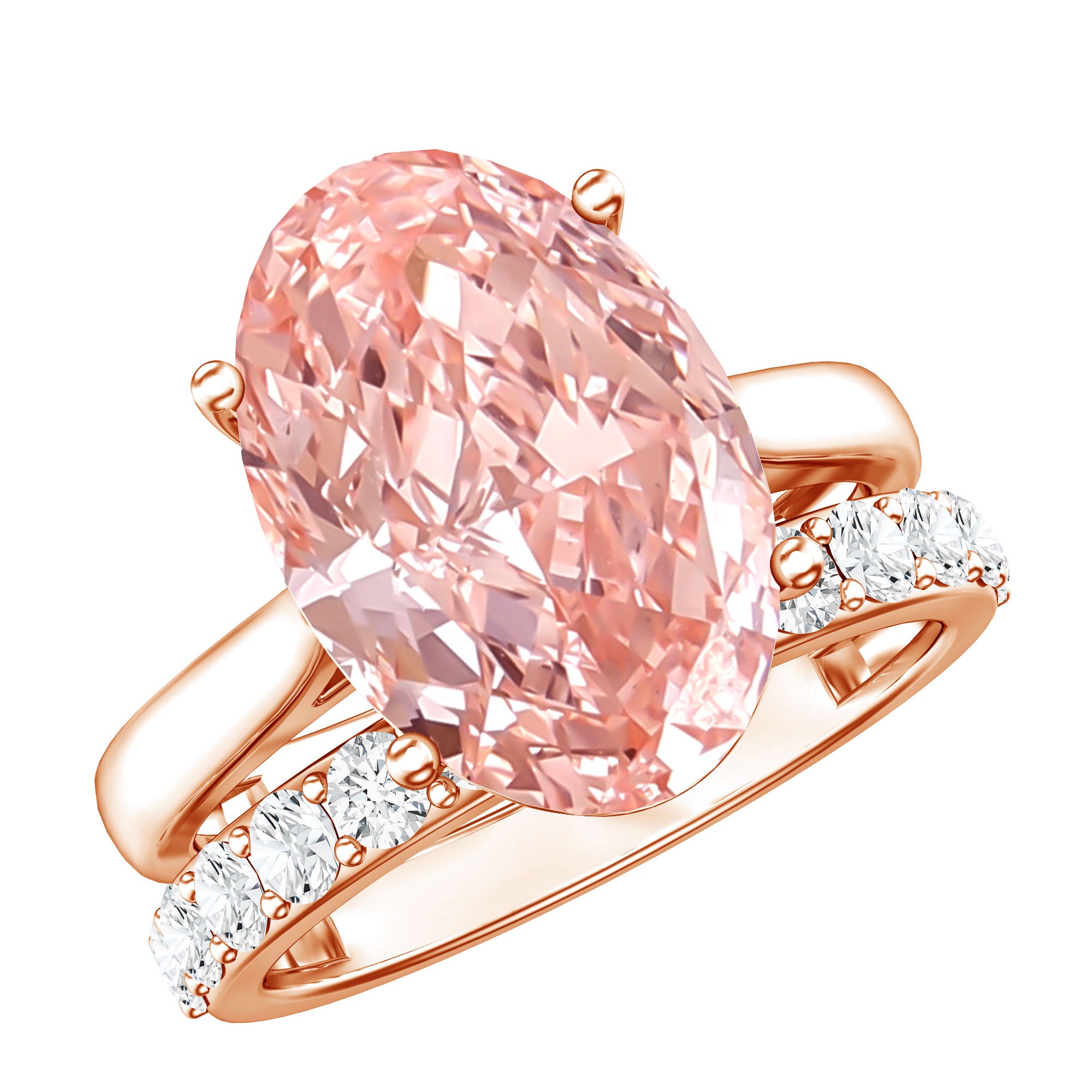 Rosec Jewels-4 Carat IGI Certified Lab Grown Pink Diamond Oval Engagement Ring with Wedding Band