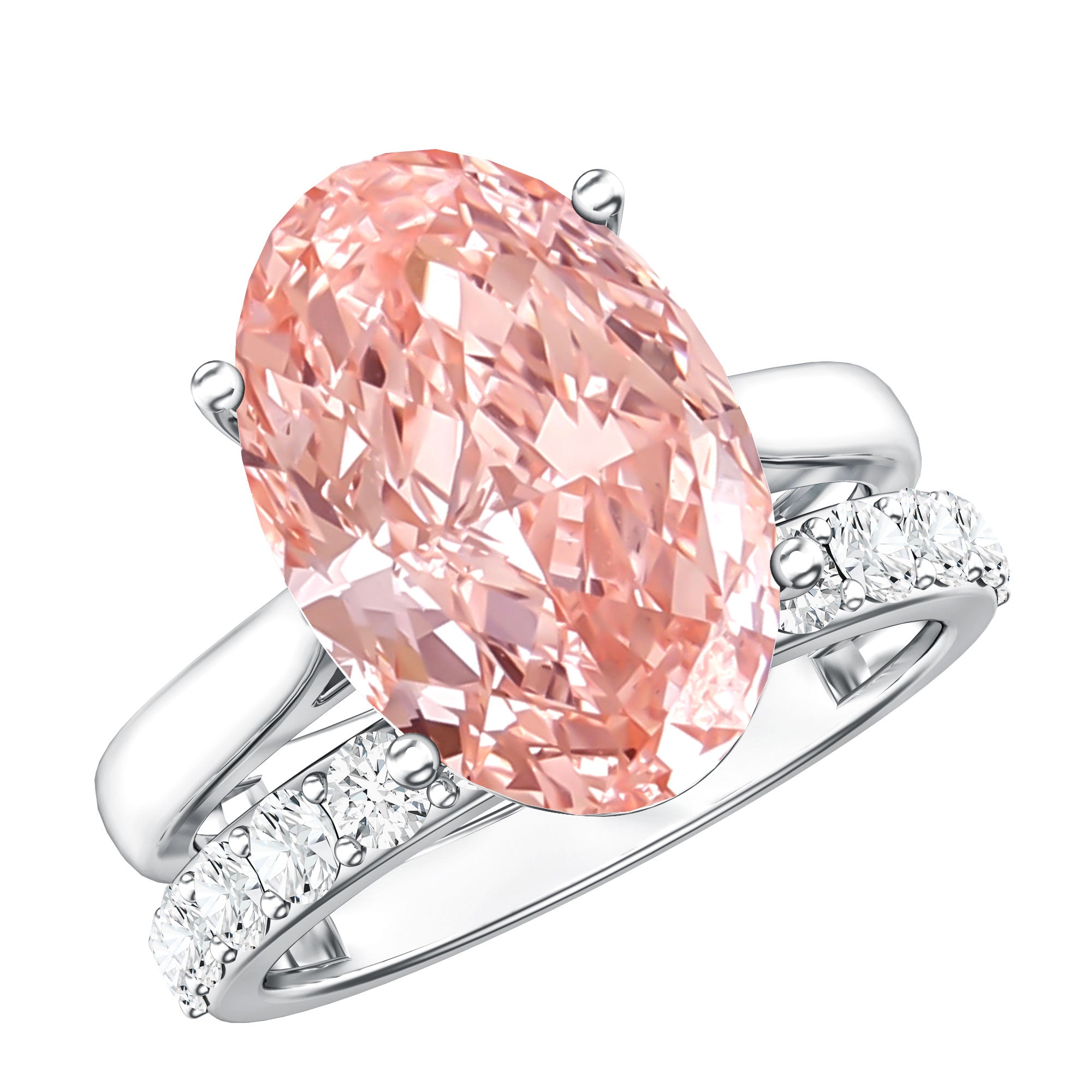 Rosec Jewels-4 Carat IGI Certified Lab Grown Pink Diamond Oval Engagement Ring with Wedding Band