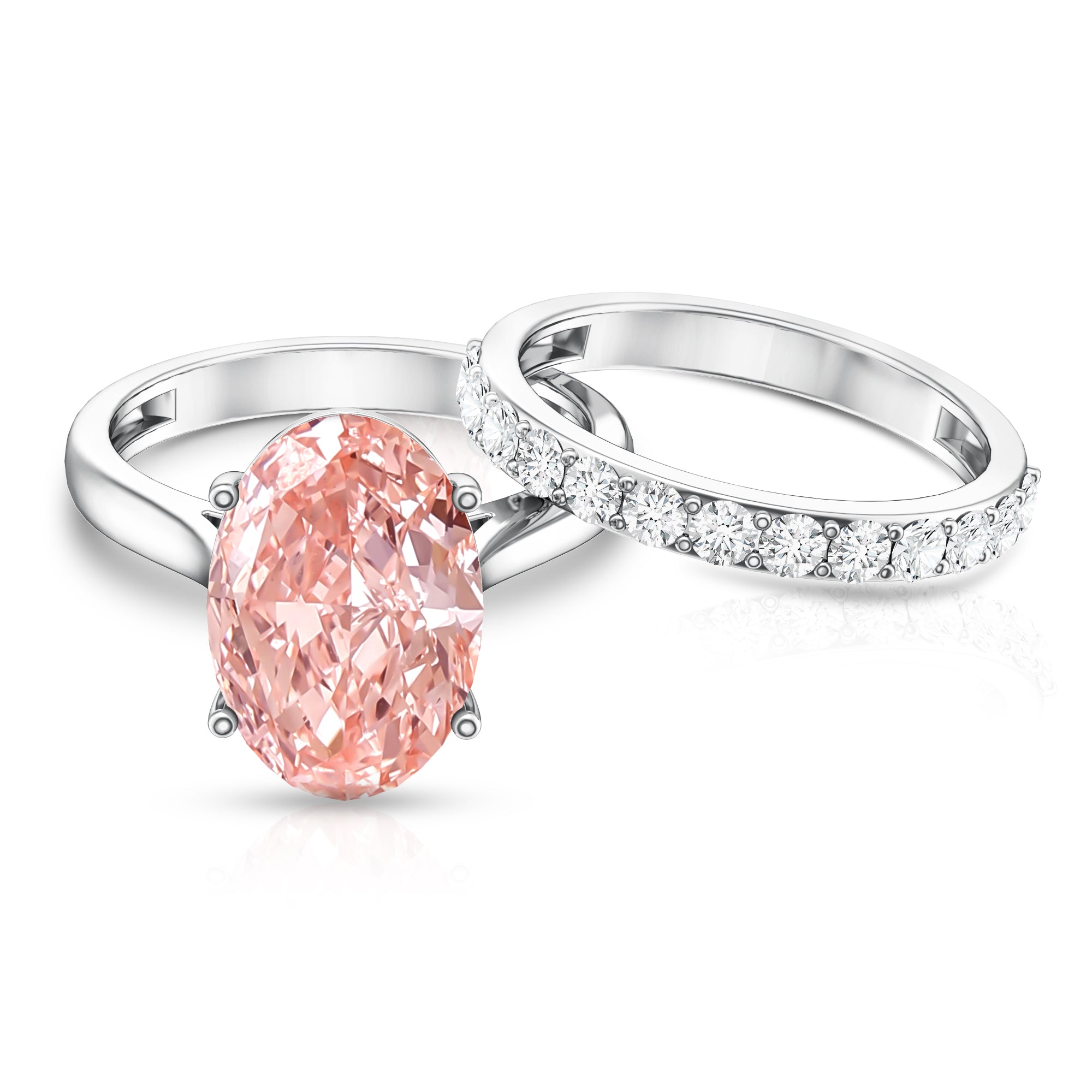 Rosec Jewels-4 Carat IGI Certified Lab Grown Pink Diamond Oval Engagement Ring with Wedding Band