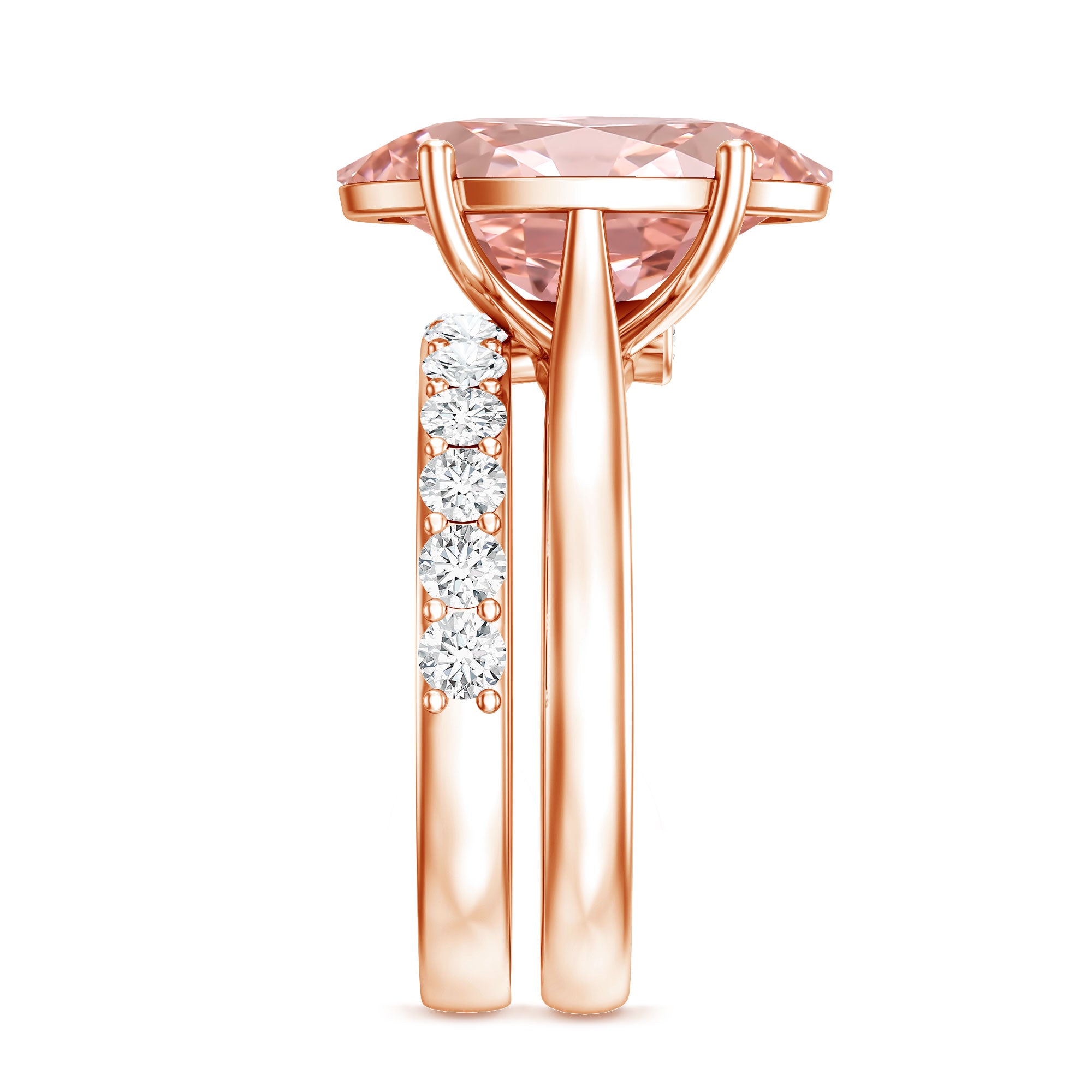 Rosec Jewels-5 Carat Oval Shape Lab Grown Pink Diamond Solitaire Wedding Ring Set IGI Certified