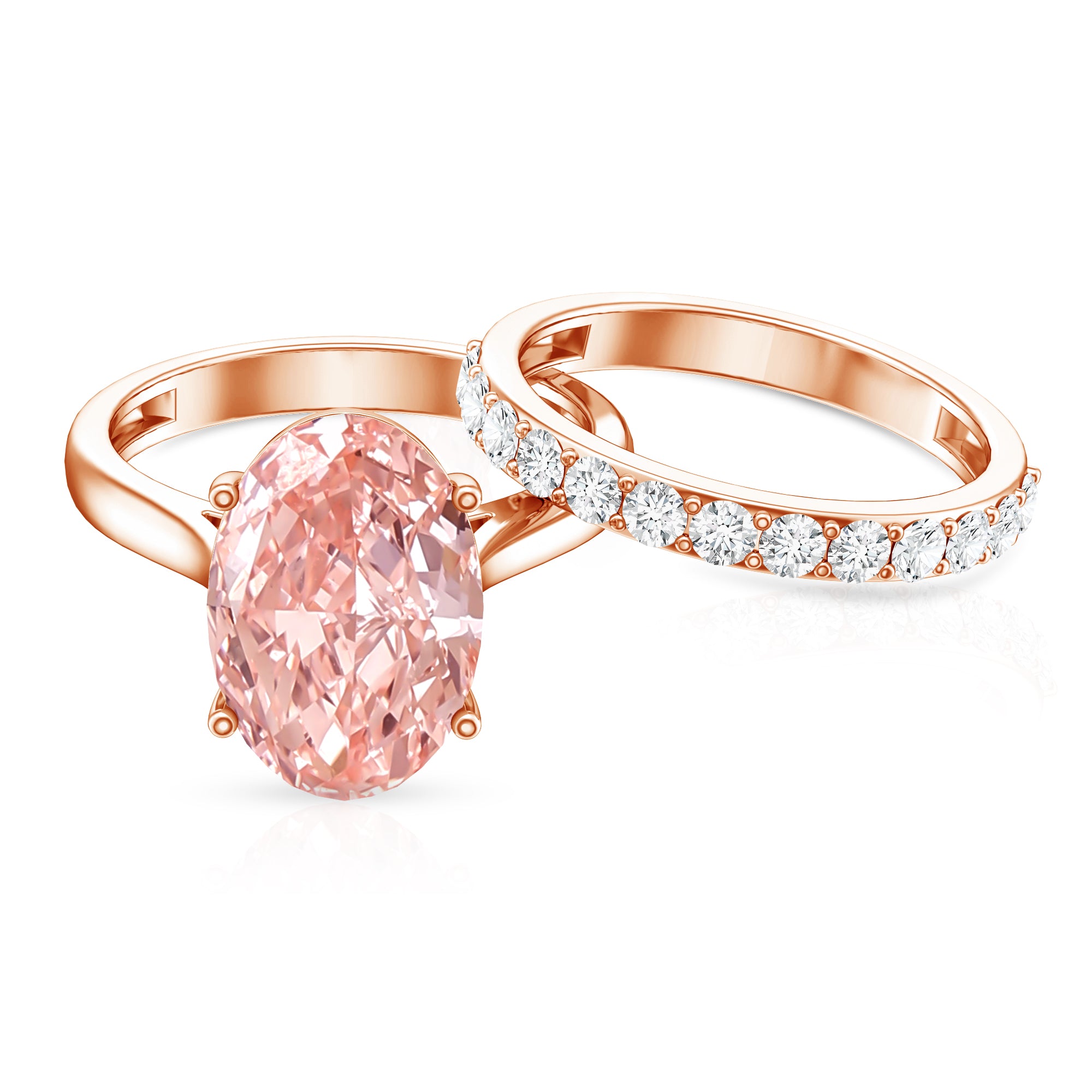 Rosec Jewels-5 Carat Oval Shape Lab Grown Pink Diamond Solitaire Wedding Ring Set IGI Certified