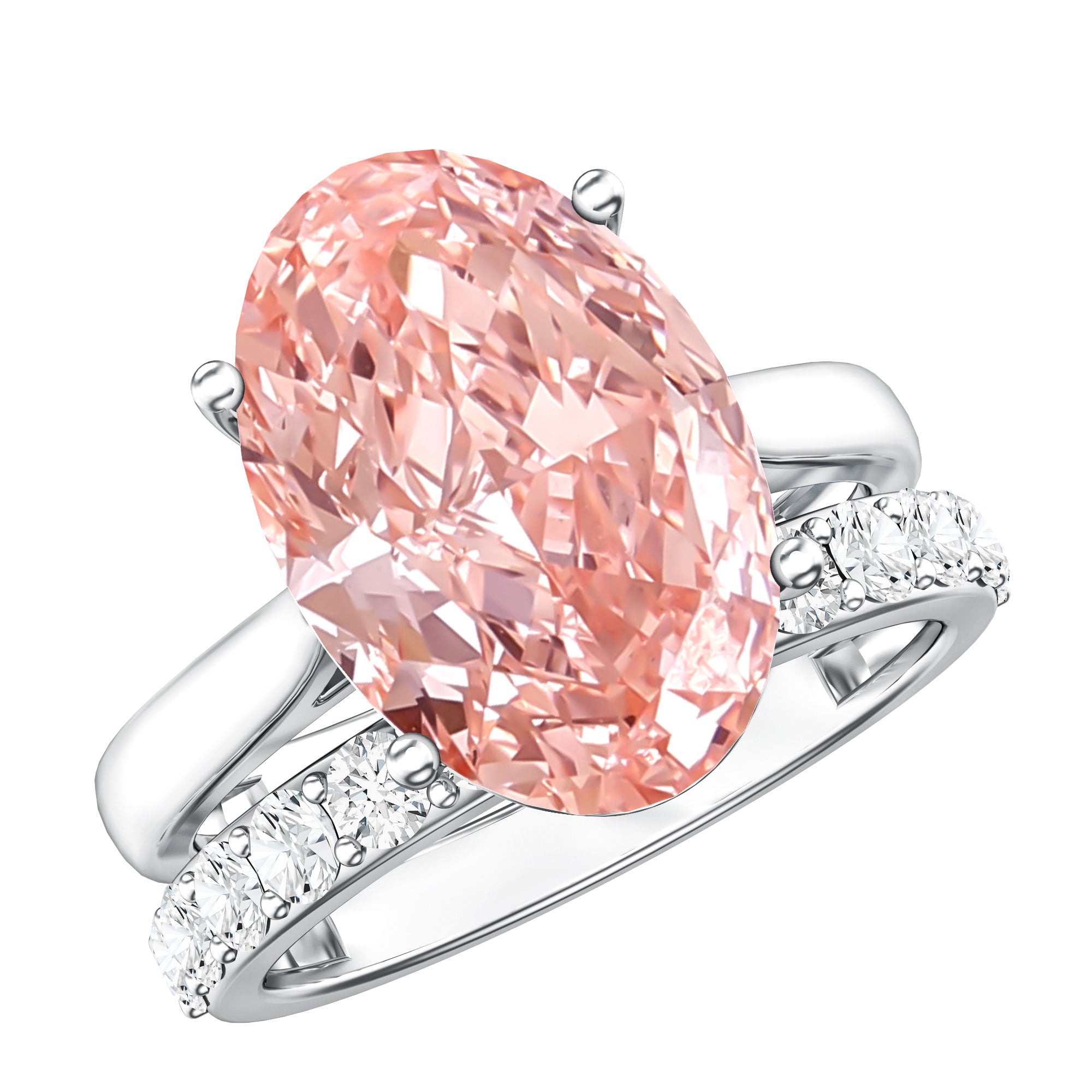 Rosec Jewels-5 Carat Oval Shape Lab Grown Pink Diamond Solitaire Wedding Ring Set IGI Certified