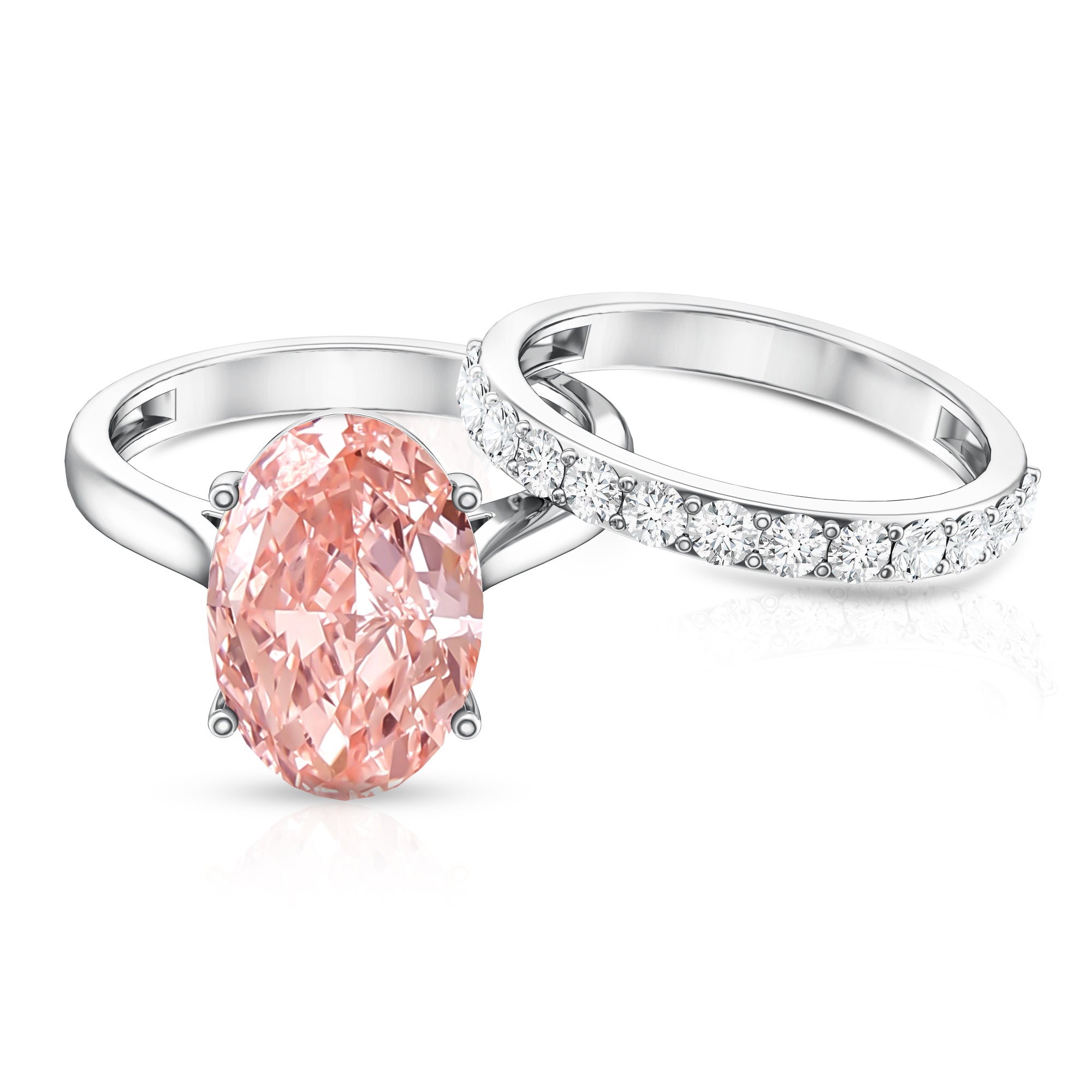 Rosec Jewels-5 Carat Oval Shape Lab Grown Pink Diamond Solitaire Wedding Ring Set IGI Certified