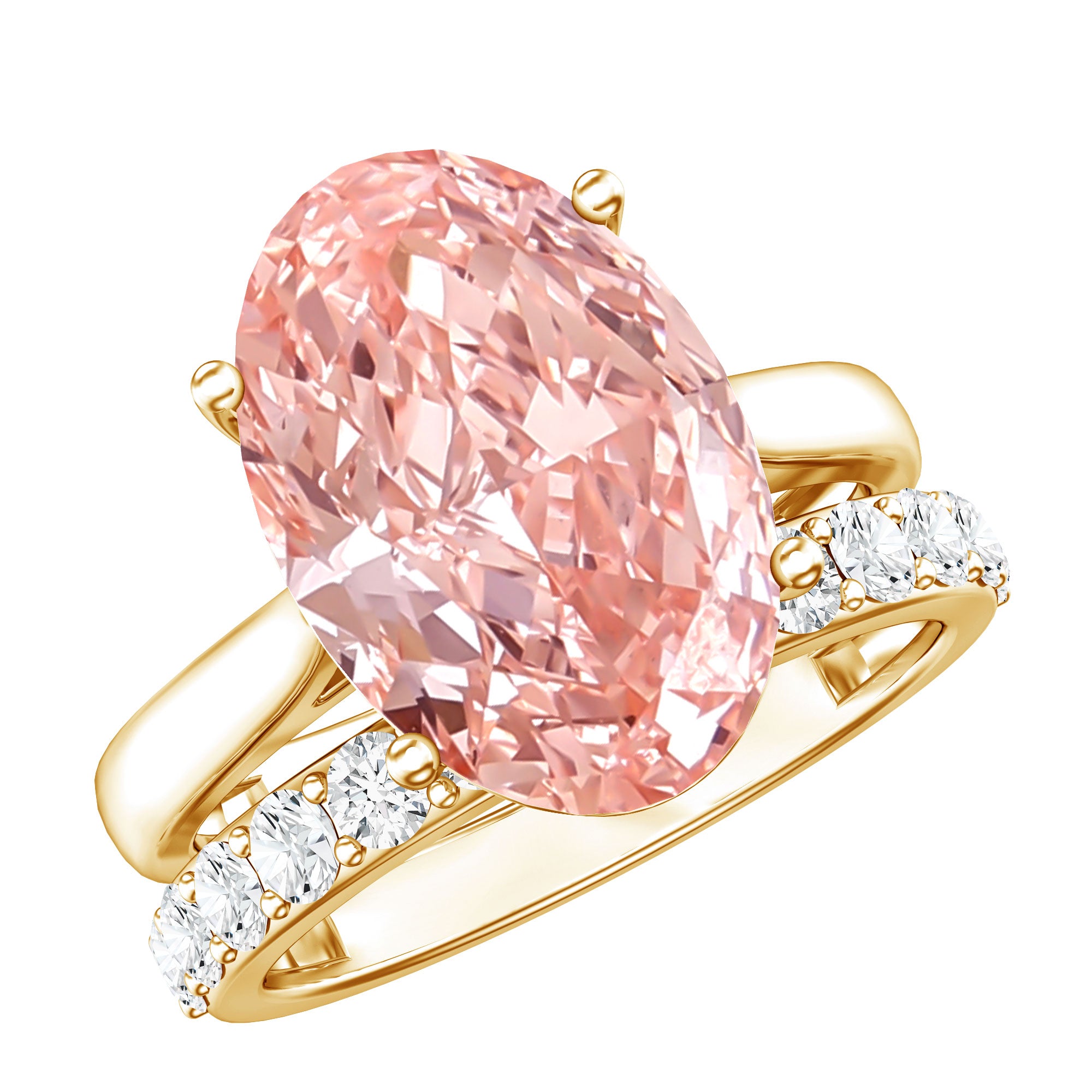 Rosec Jewels-5 Carat Oval Shape Lab Grown Pink Diamond Solitaire Wedding Ring Set IGI Certified