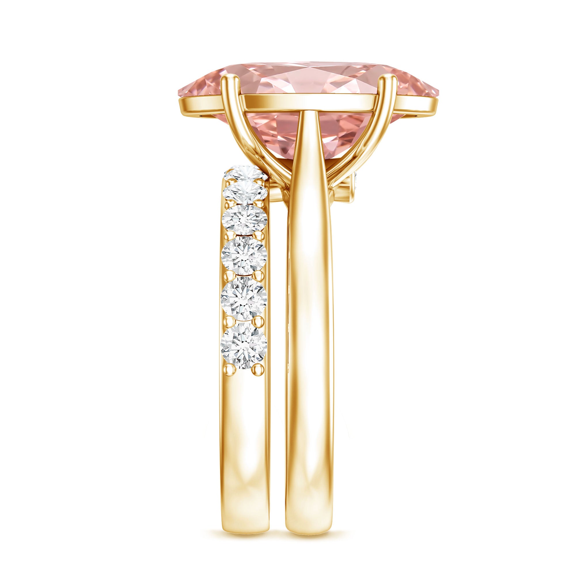 Rosec Jewels-5 Carat Oval Shape Lab Grown Pink Diamond Solitaire Wedding Ring Set IGI Certified