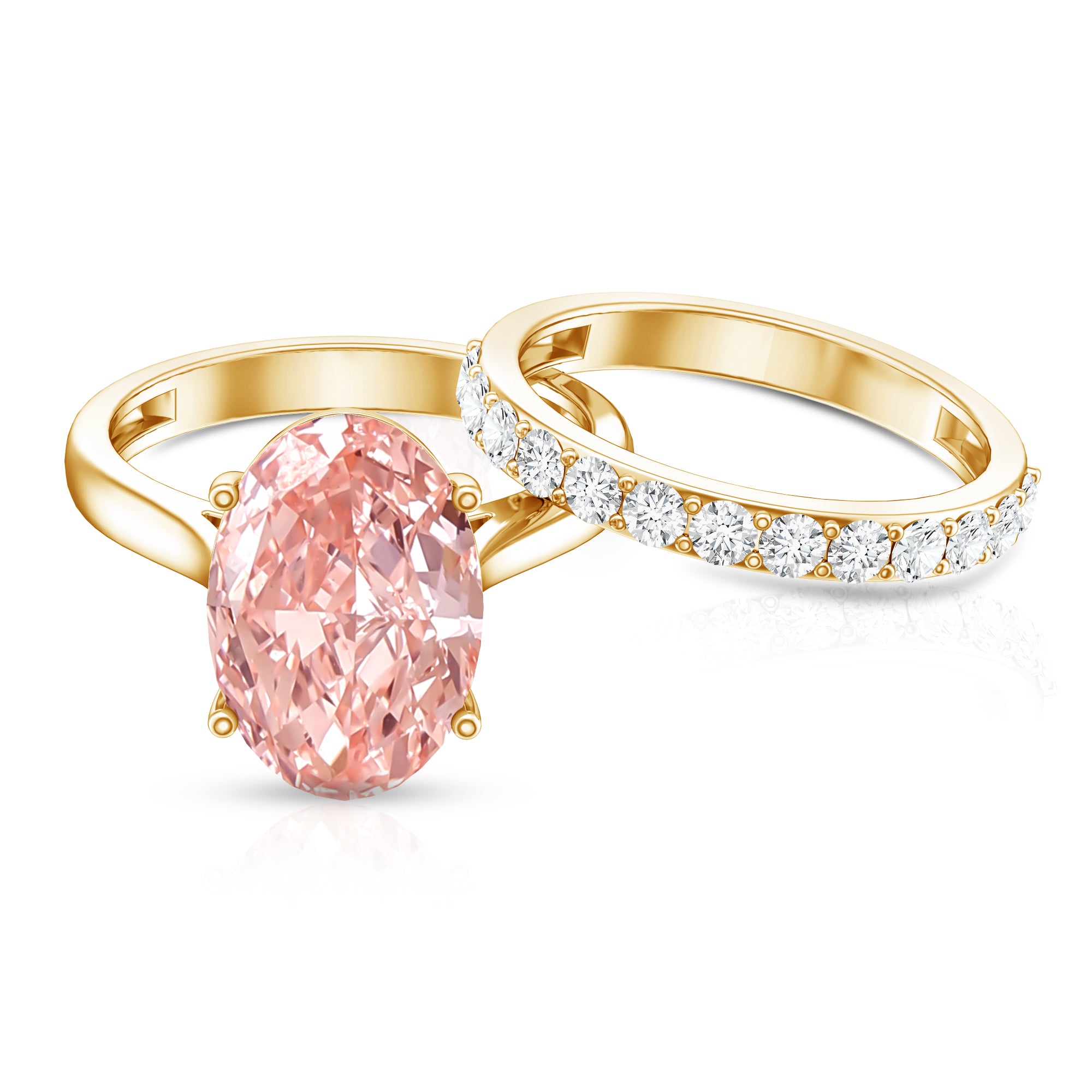 Rosec Jewels-5 Carat Oval Shape Lab Grown Pink Diamond Solitaire Wedding Ring Set IGI Certified