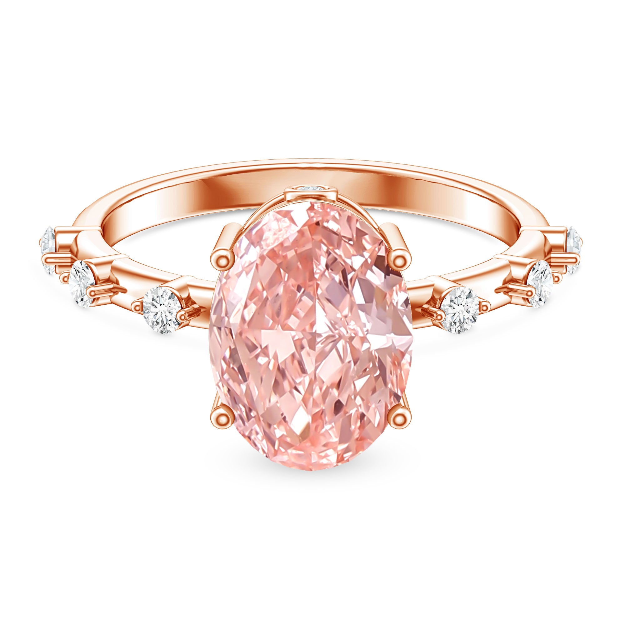Rosec Jewels-IGI Certified 3 Carat Lab Grown Pink Diamond Oval Engagement Ring with Spaced Accent