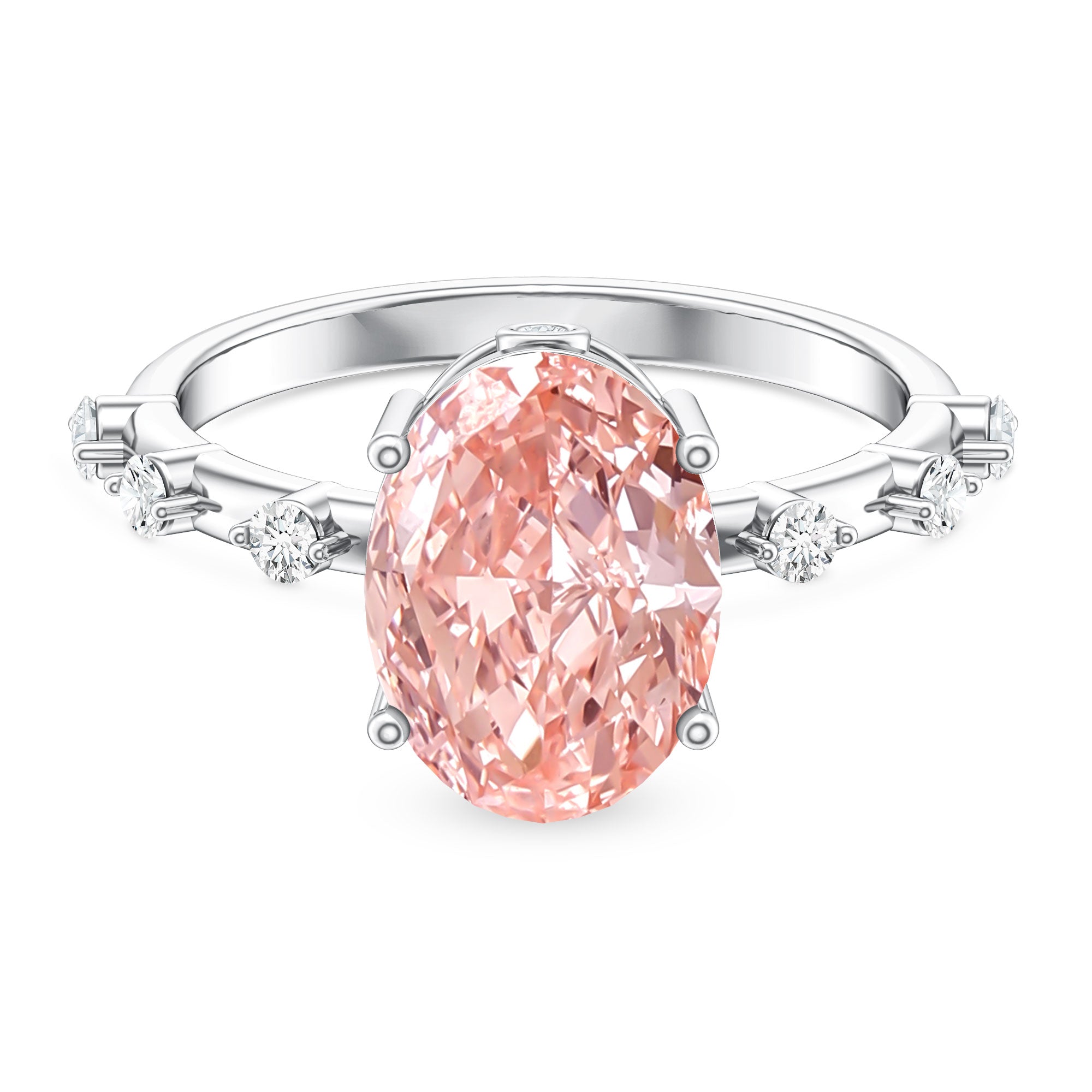 Rosec Jewels-IGI Certified 3 Carat Lab Grown Pink Diamond Oval Engagement Ring with Spaced Accent
