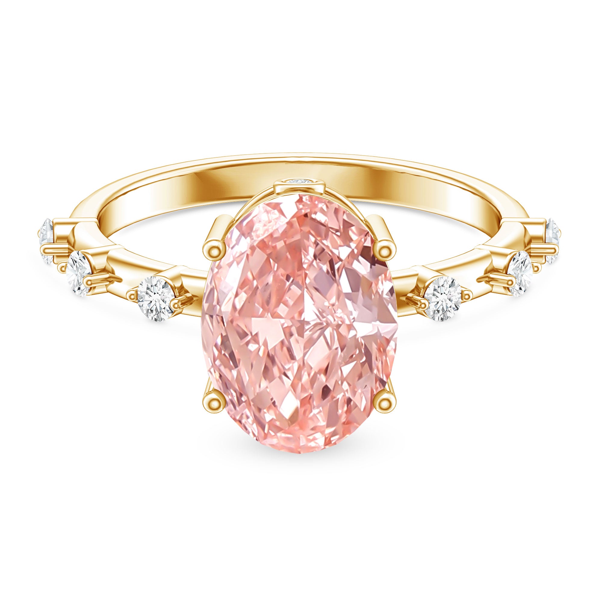 Rosec Jewels-IGI Certified 3 Carat Lab Grown Pink Diamond Oval Engagement Ring with Spaced Accent