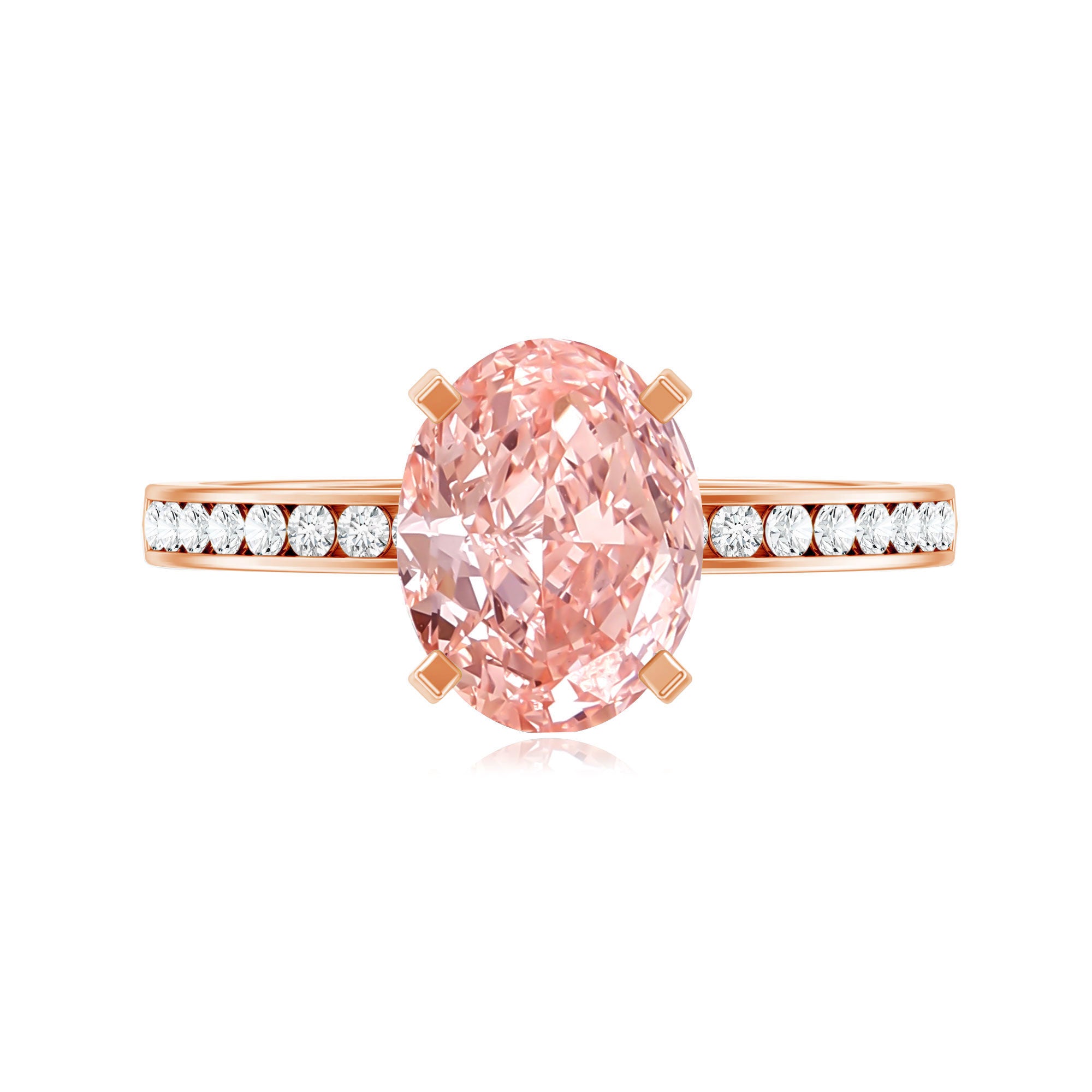 Rosec Jewels-IGI Certified 2 Carat Lab Grown Pink Diamond Oblong Engagement Ring with Side Stones
