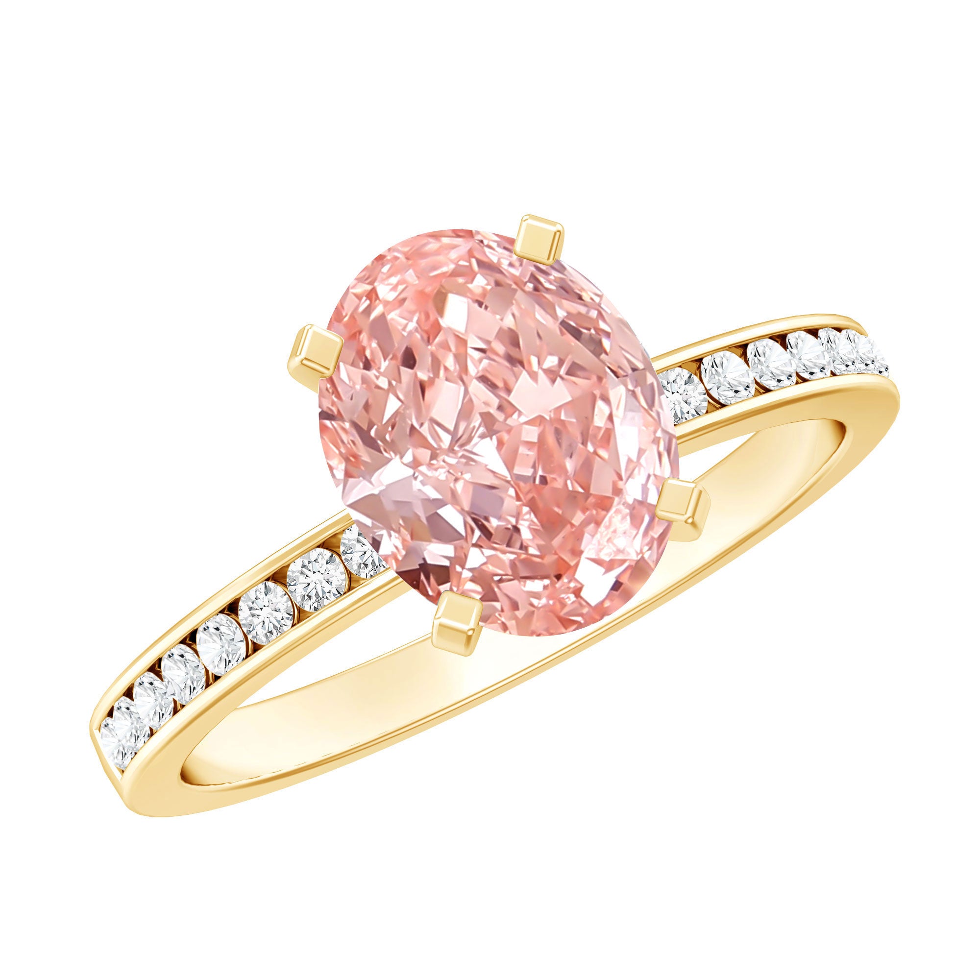 Rosec Jewels-IGI Certified 2 Carat Lab Grown Pink Diamond Oblong Engagement Ring with Side Stones