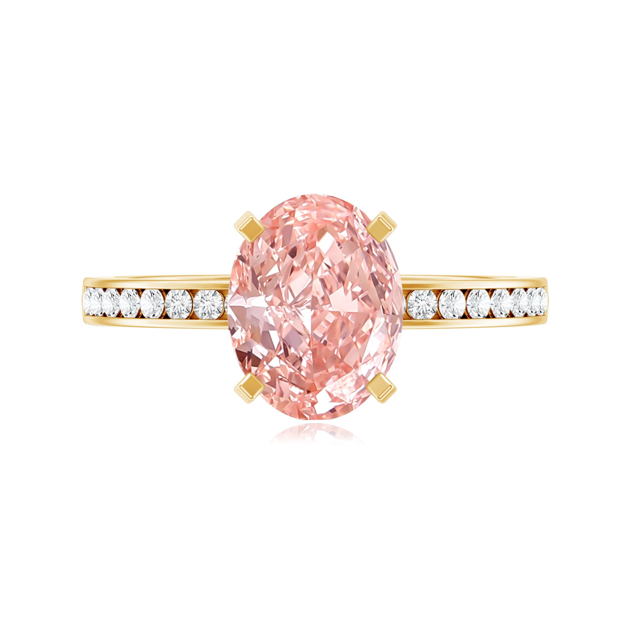 Rosec Jewels-IGI Certified 2 Carat Lab Grown Pink Diamond Oblong Engagement Ring with Side Stones
