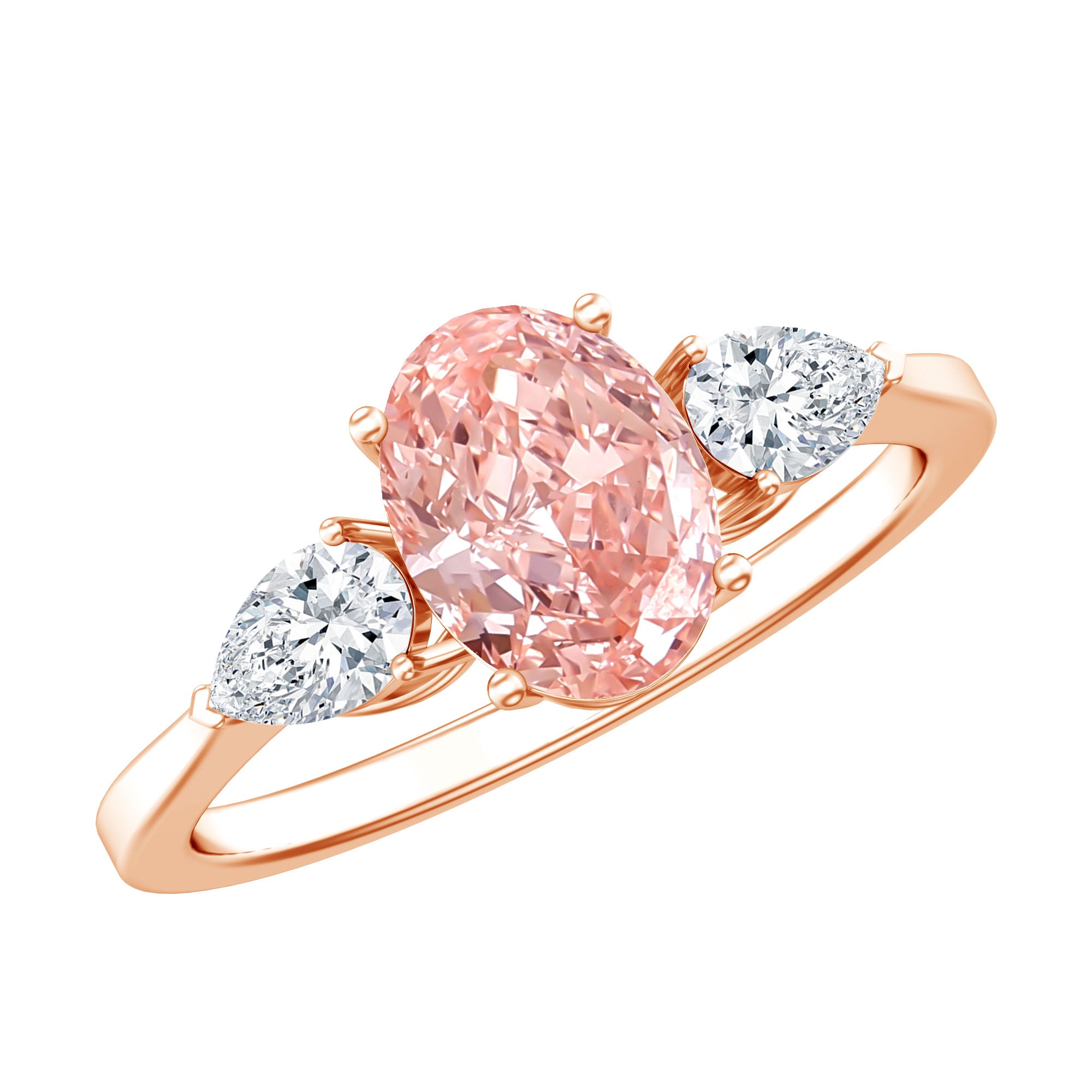 Rosec Jewels-1 Carat Lab Pink and White Diamond Three Stone Engagement Ring IGI Certified