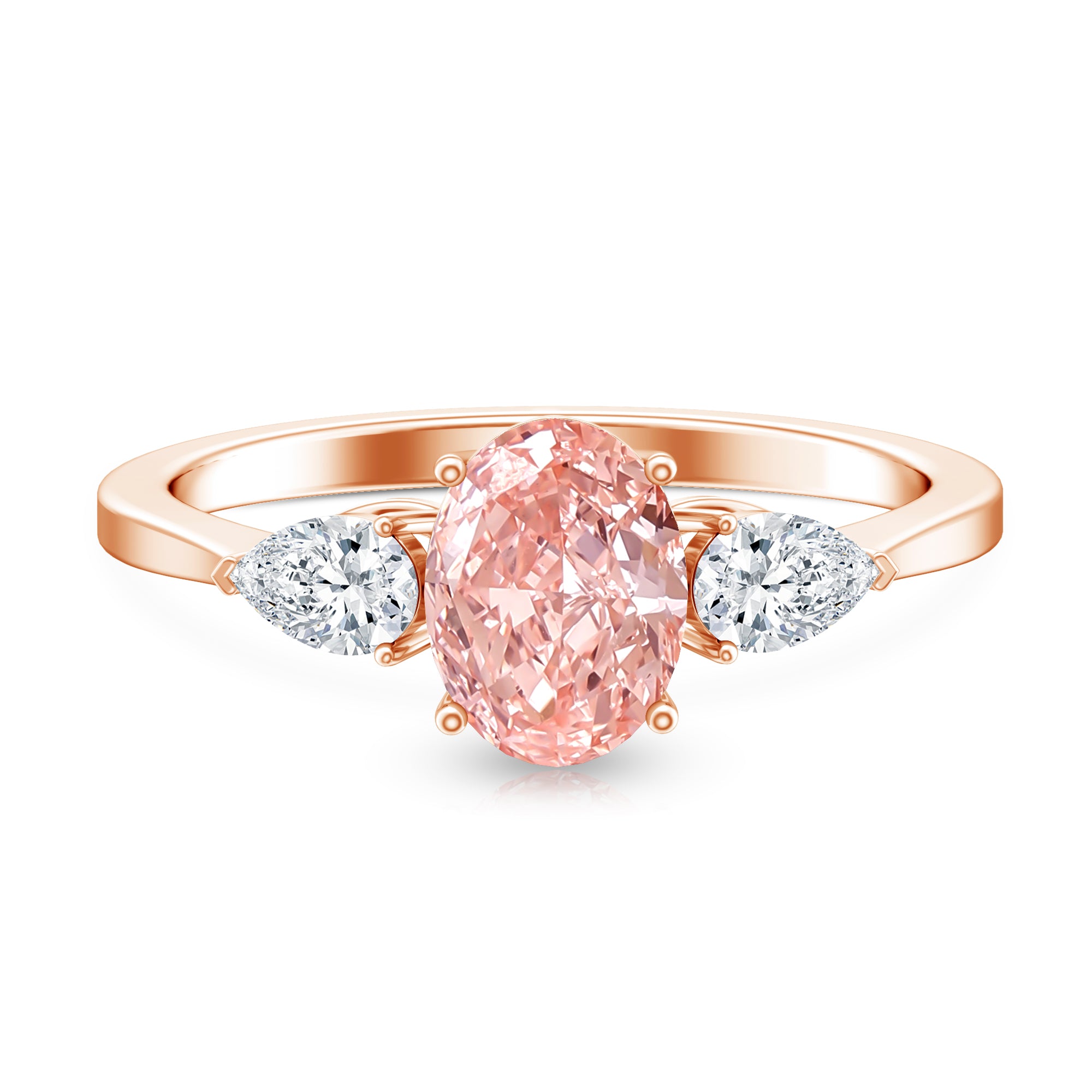 Rosec Jewels-1 Carat Lab Pink and White Diamond Three Stone Engagement Ring IGI Certified